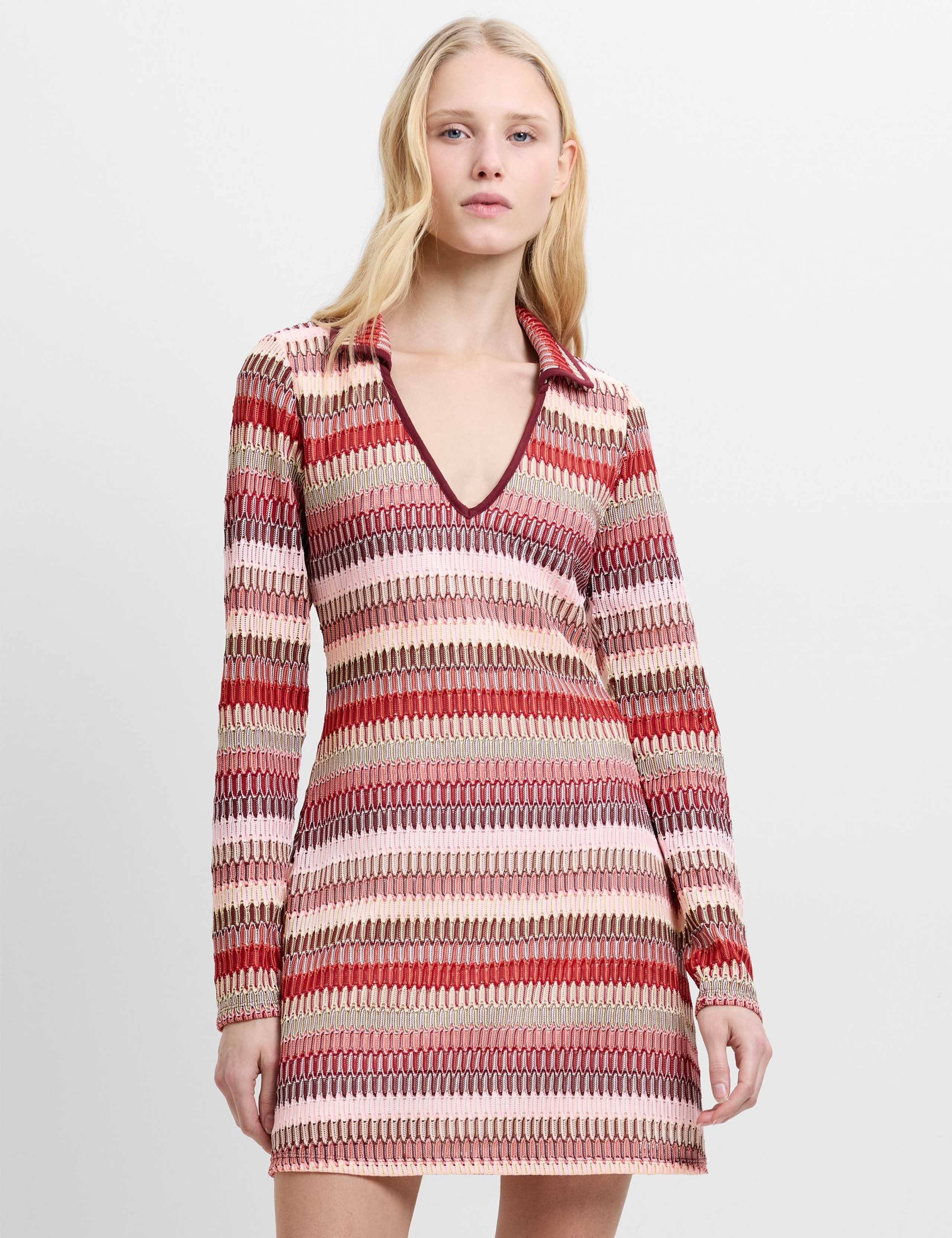 Knitted Striped Mini Shift Dress 1 of 5