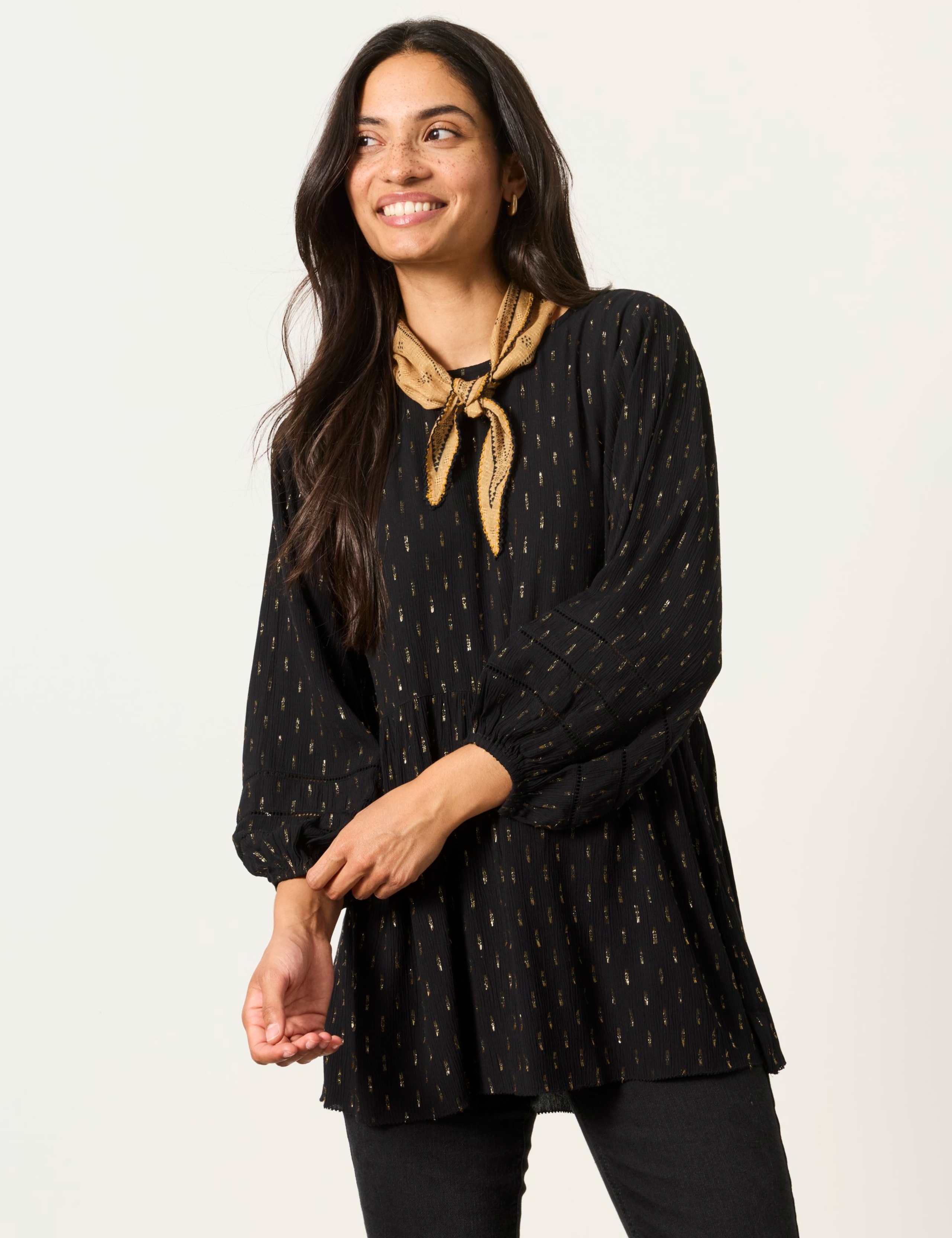 Metallic Lace Insert Tunic Blouse 1 of 6