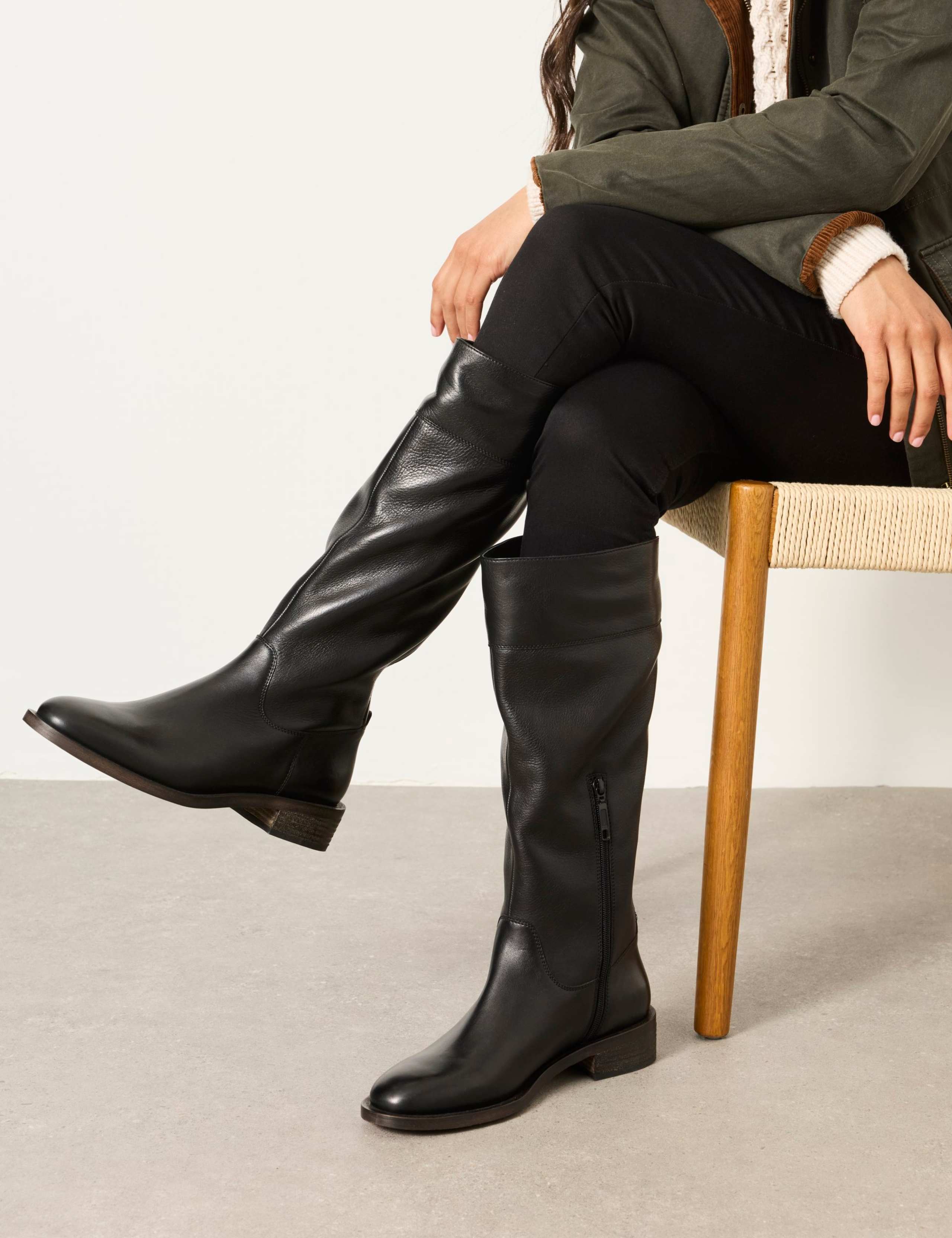 Leather Block Heel Knee High Riding Boots 2 of 5