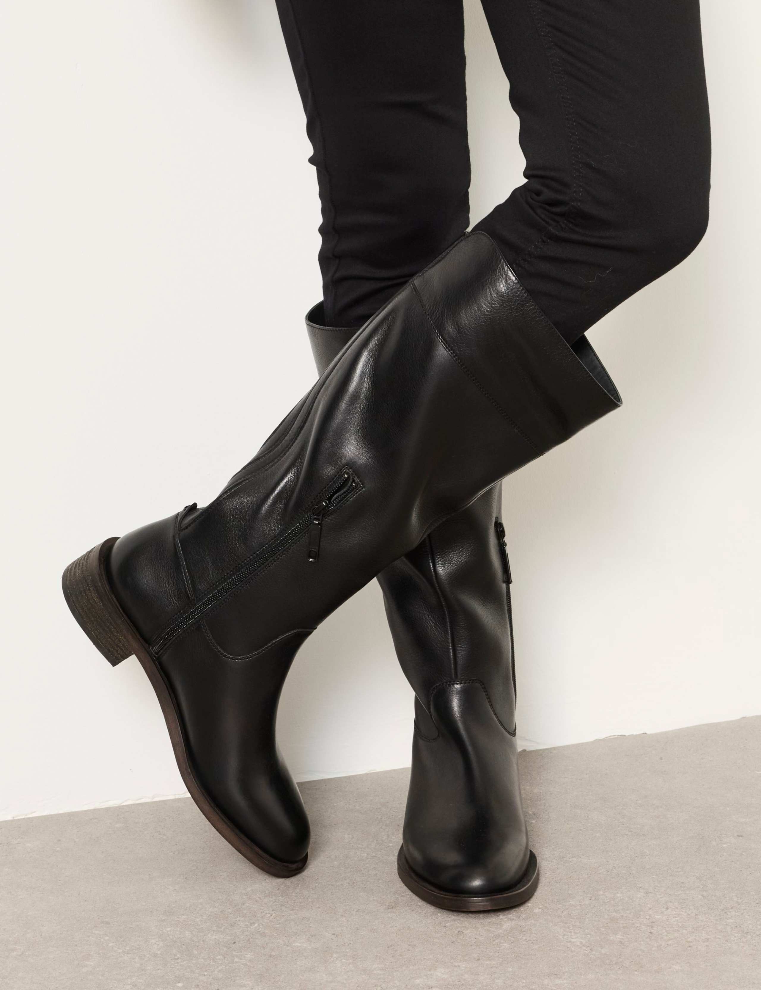 Leather Block Heel Knee High Riding Boots 4 of 5