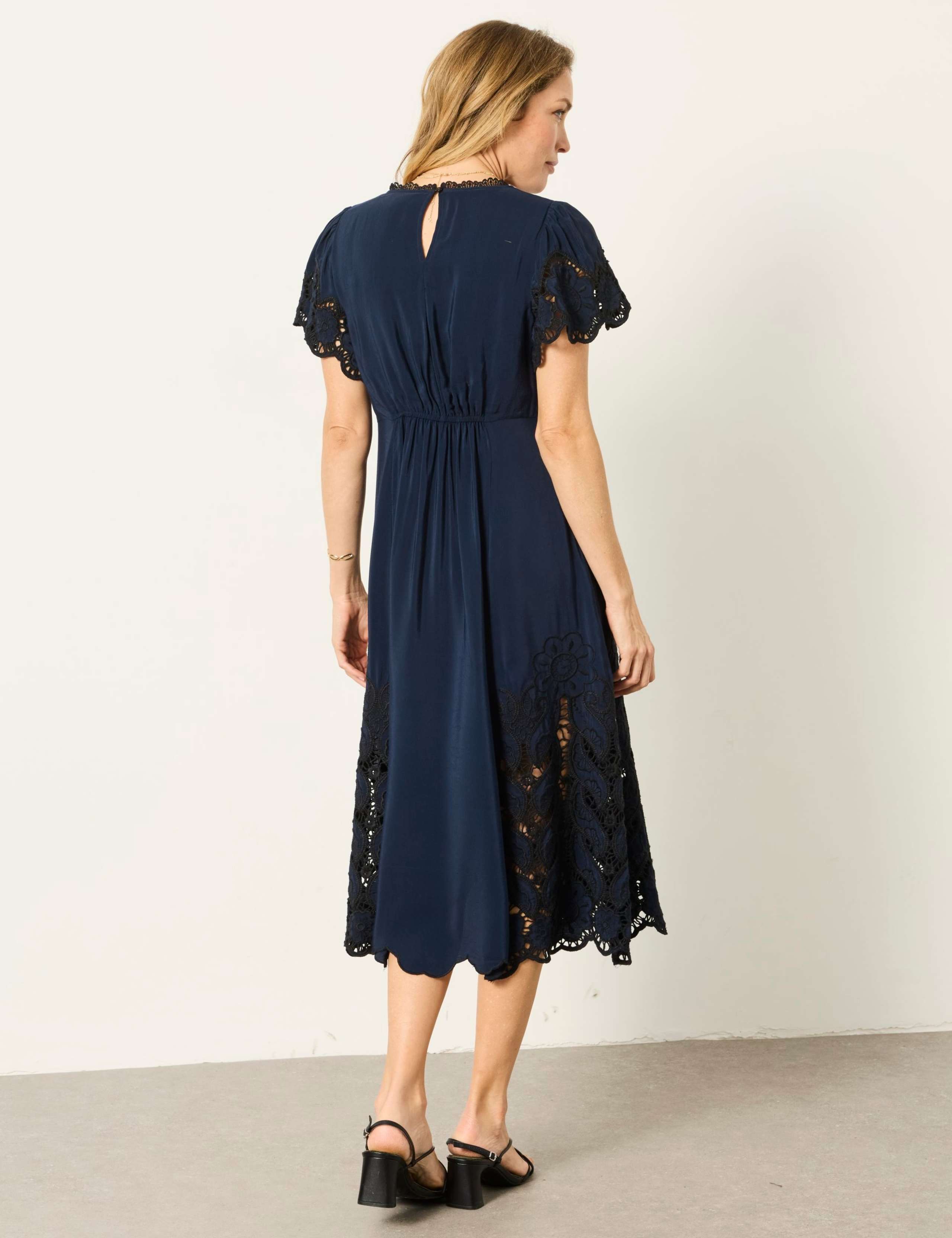 Lace Embellished V-Neck Midi Waisted Dress 3 of 7