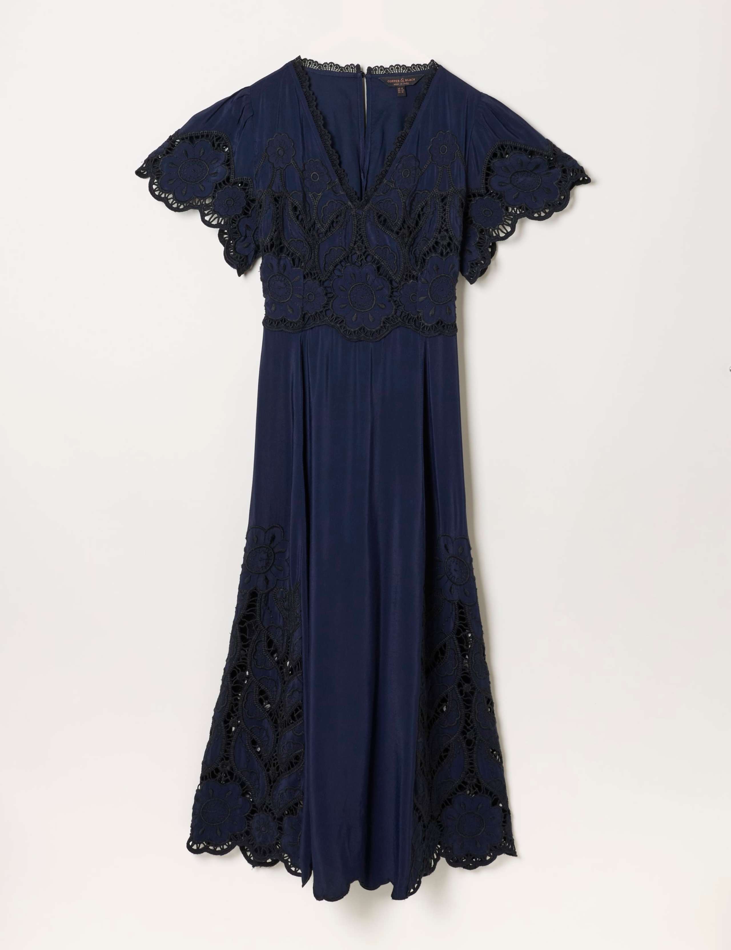 Lace Embellished V-Neck Midi Waisted Dress 2 of 7