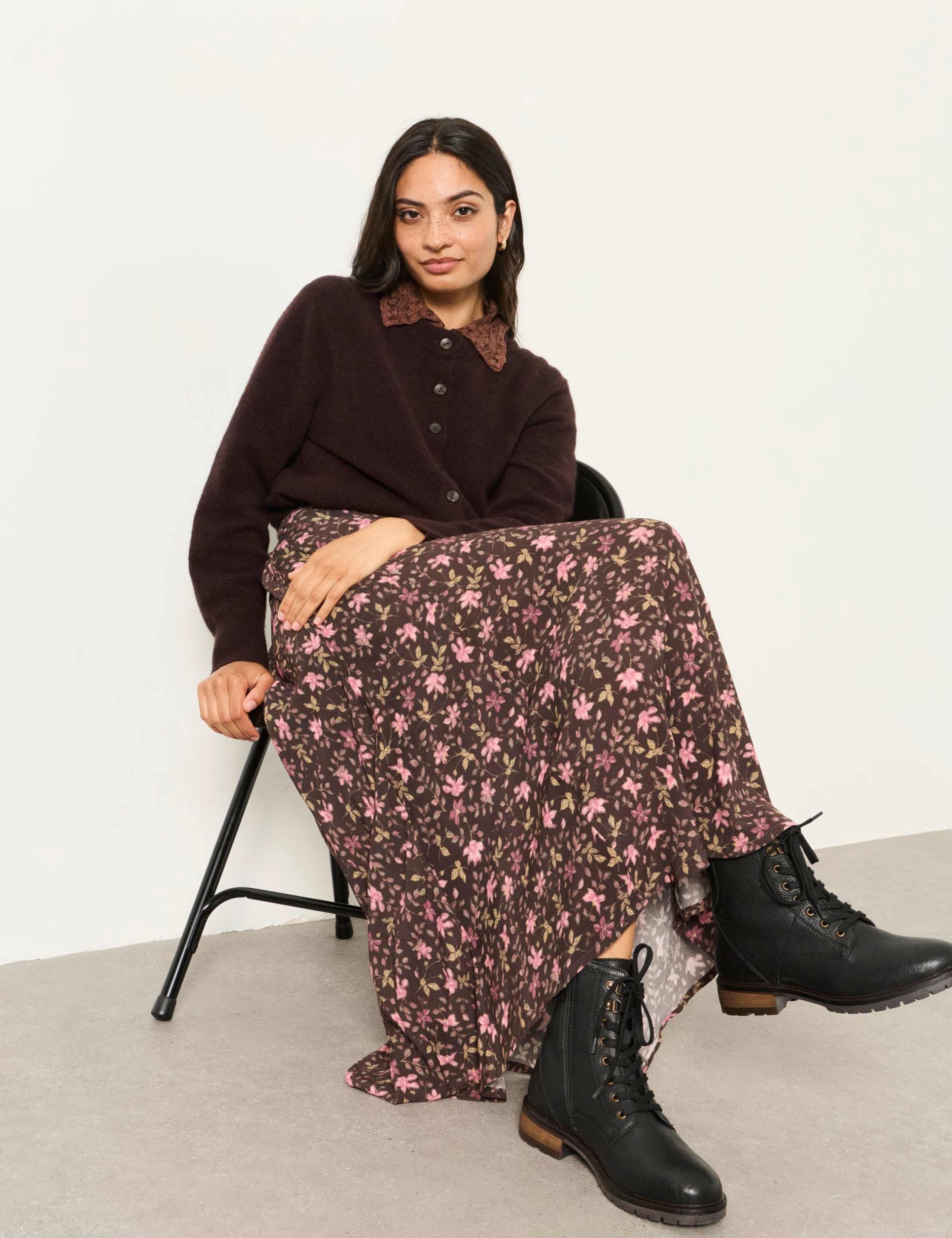 Pure Viscose Floral Midi A-Line Skirt 5 of 6