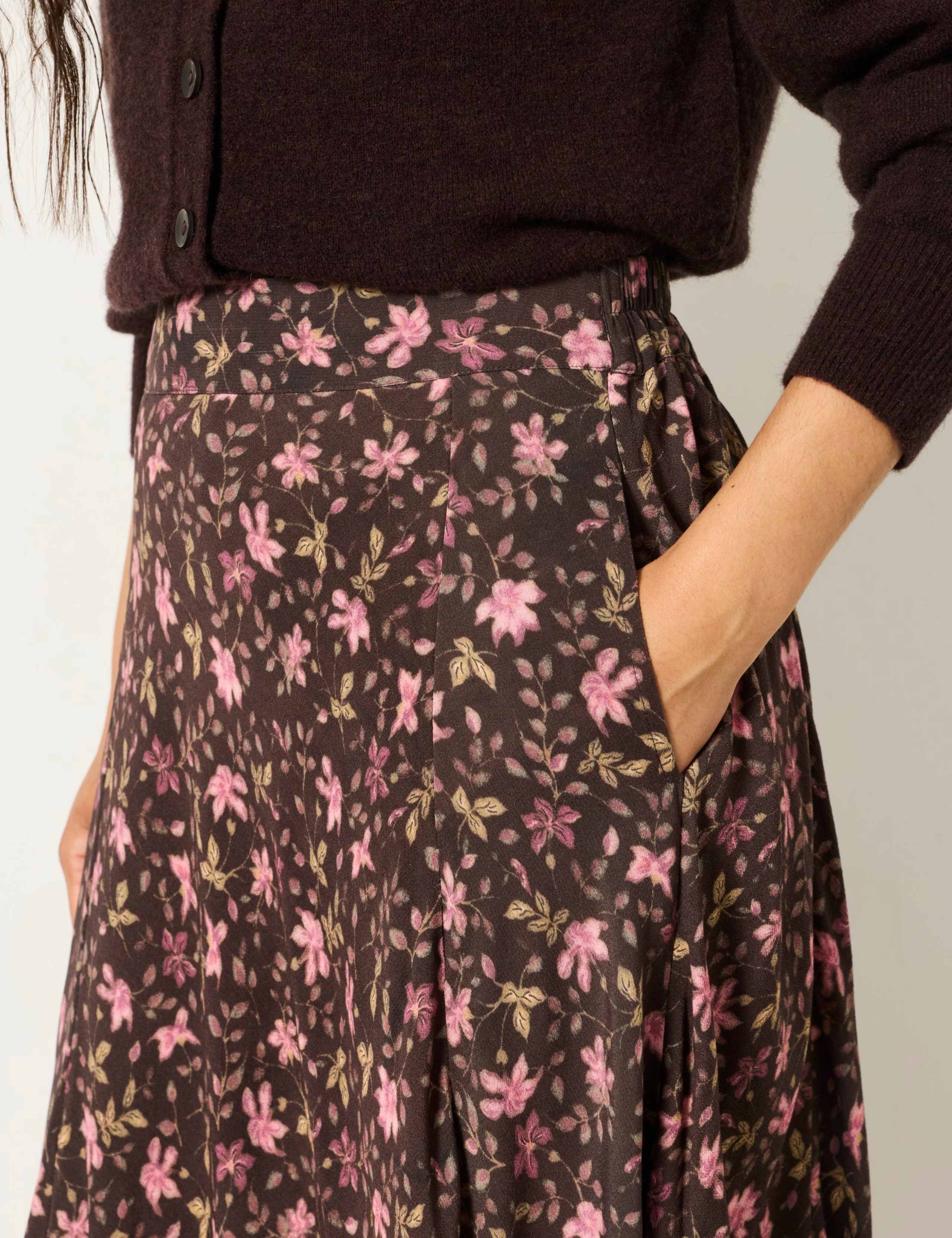 Pure Viscose Floral Midi A-Line Skirt 6 of 6