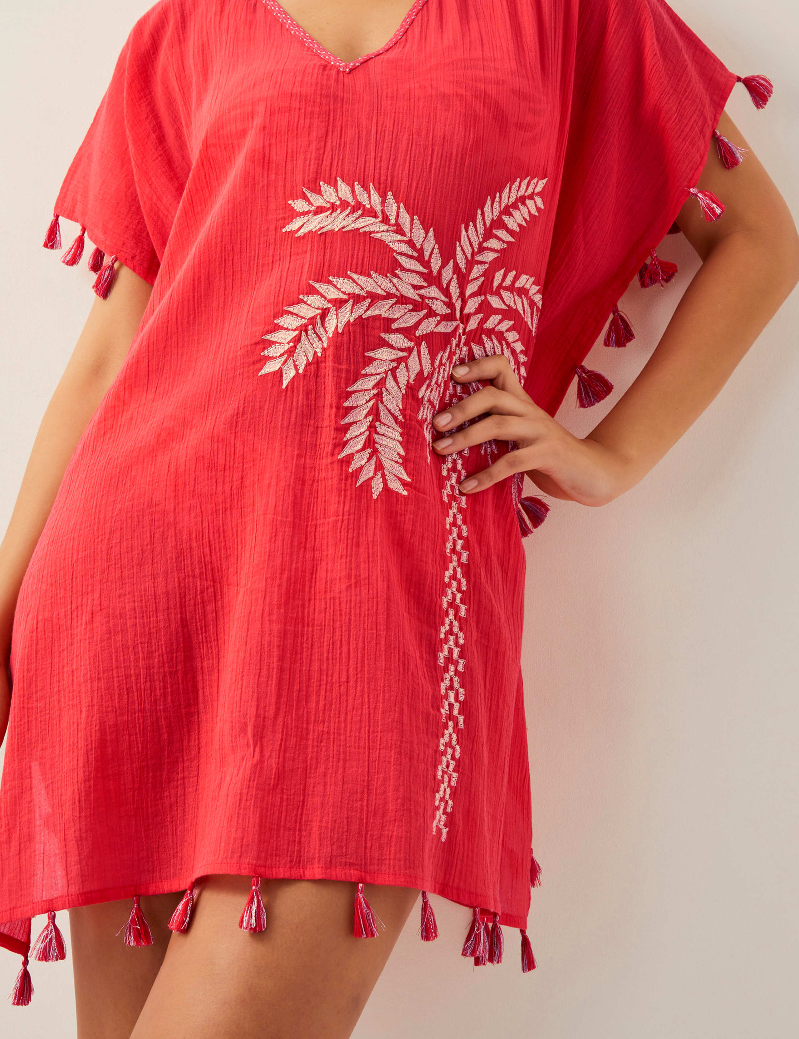 Pure Cotton Palm Tree Embroidered Kaftan 3 of 5