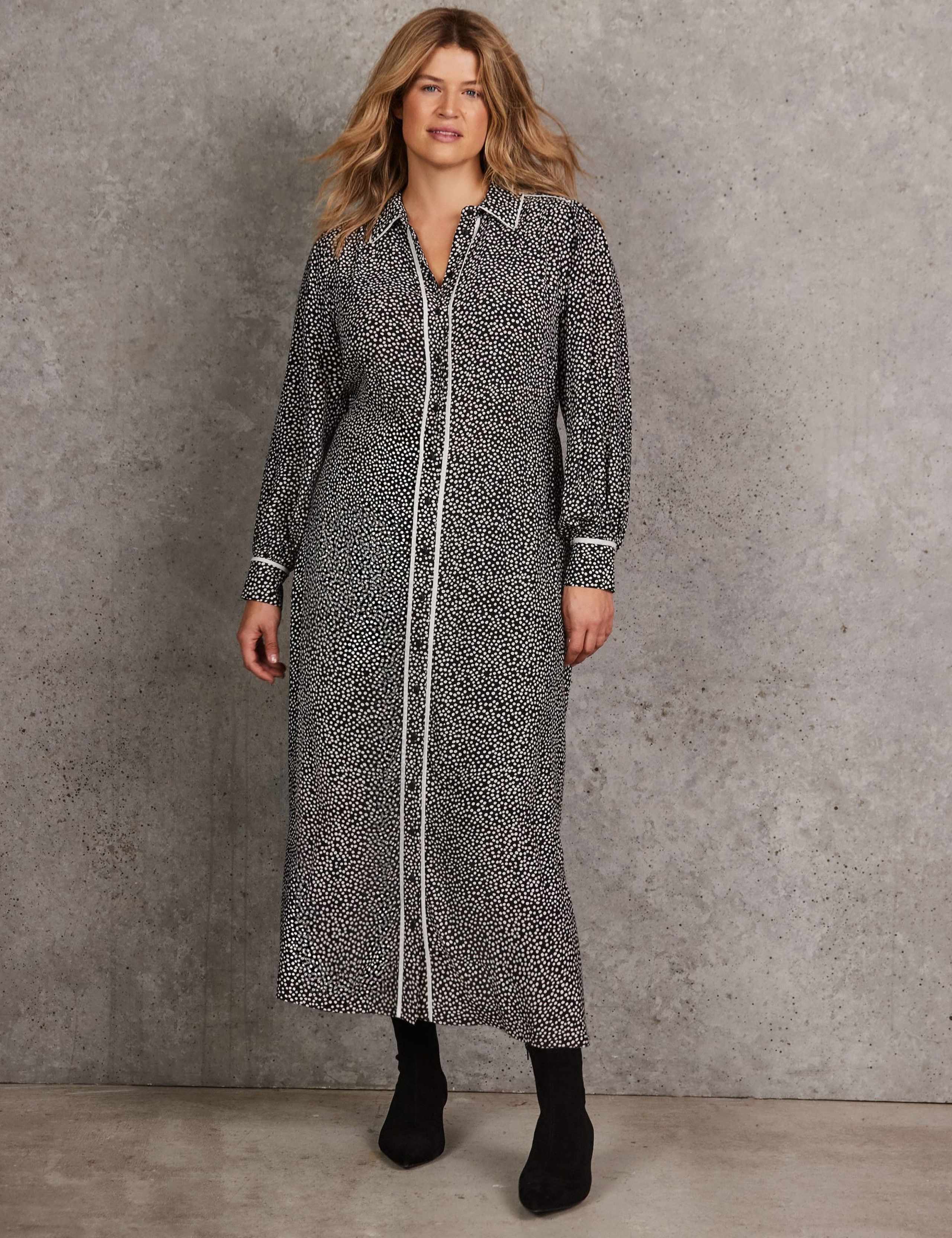 Spot Print Collared Maxi Shirt Dress 4 of 10