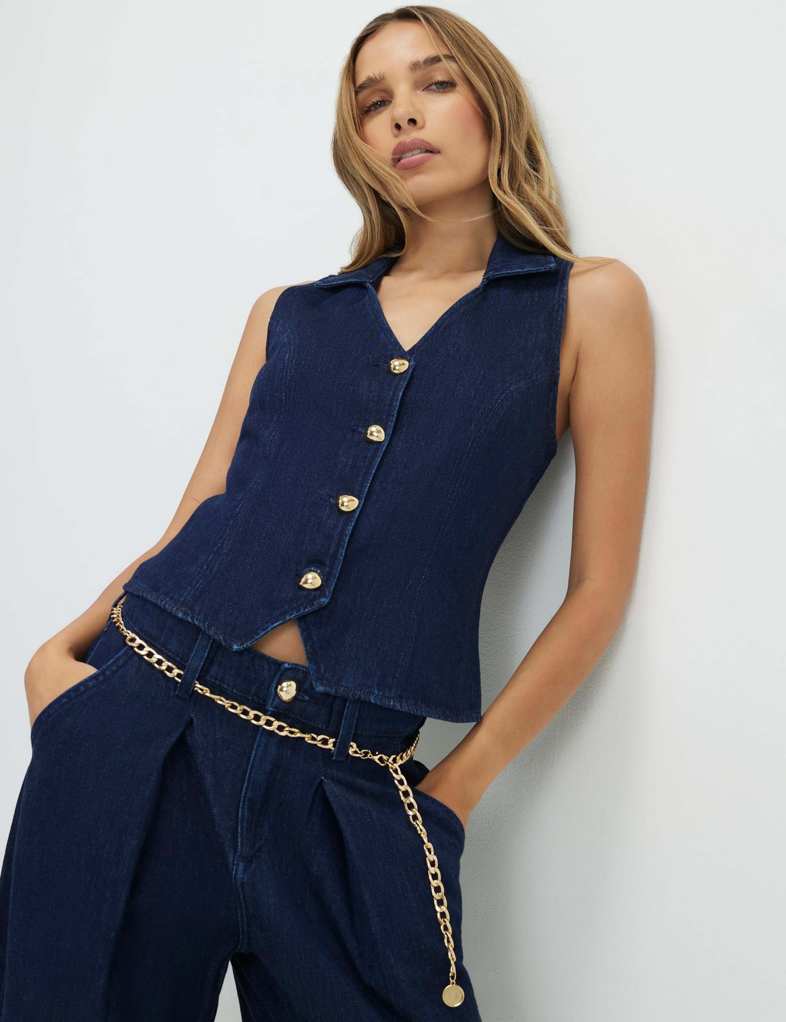Denim Collared Button Through Waistcoat 1 of 4