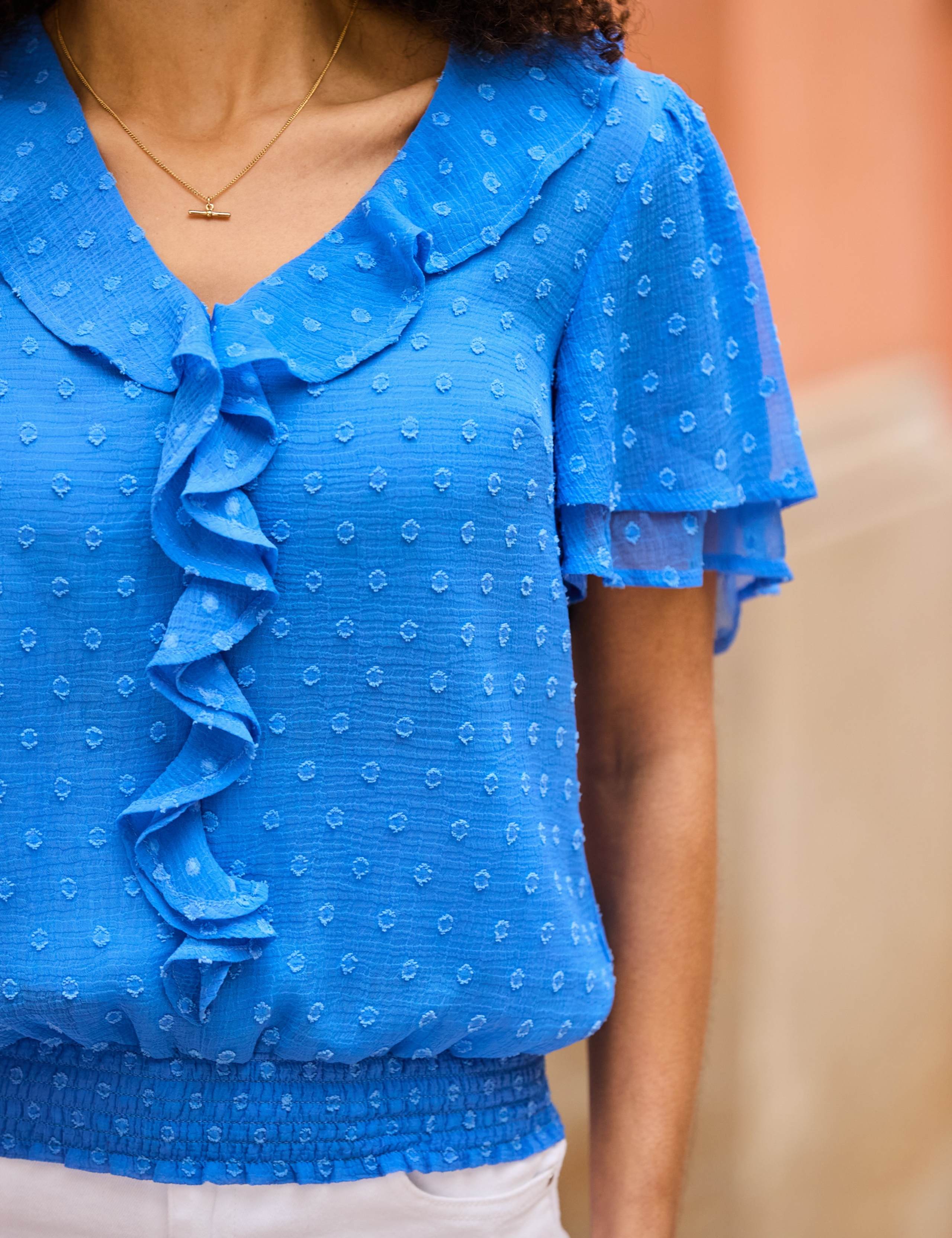 Textured V-Neck Ruffle Angel Sleeve Blouse 4 of 5