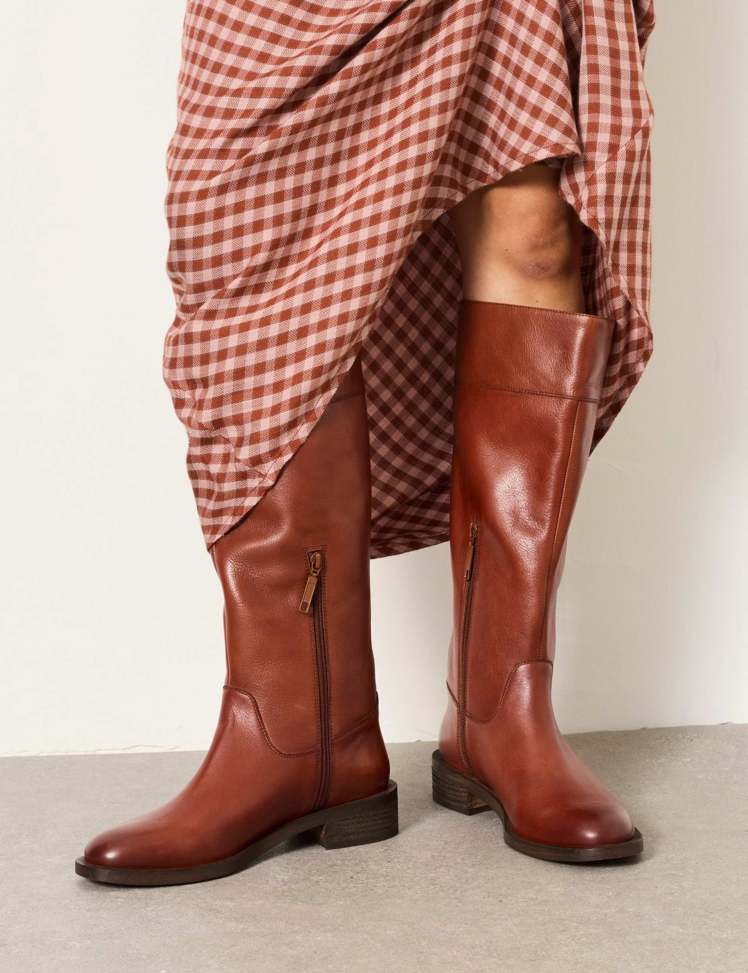 Leather Block Heel Knee High Riding Boots 3 of 5
