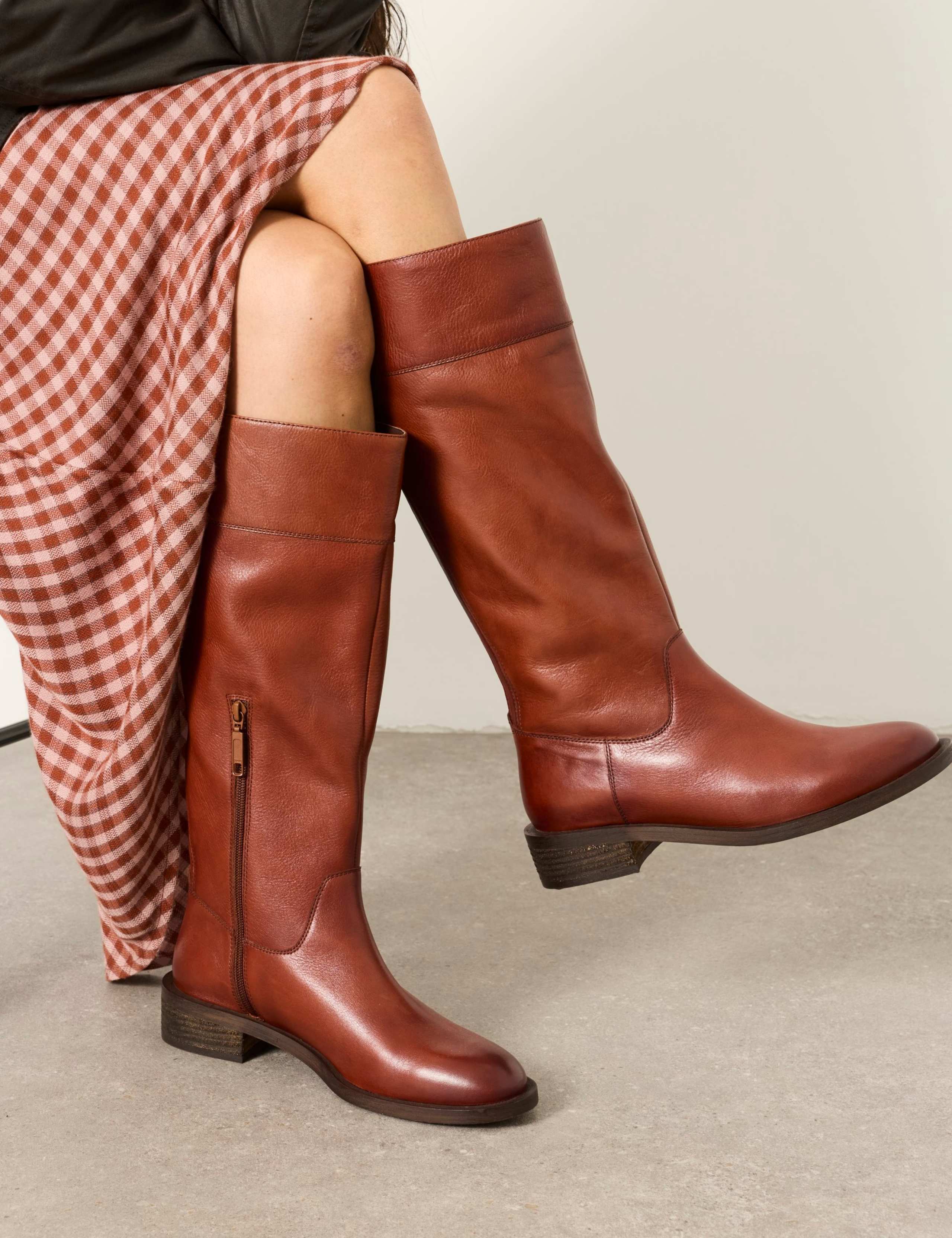 Leather Block Heel Knee High Riding Boots 4 of 5