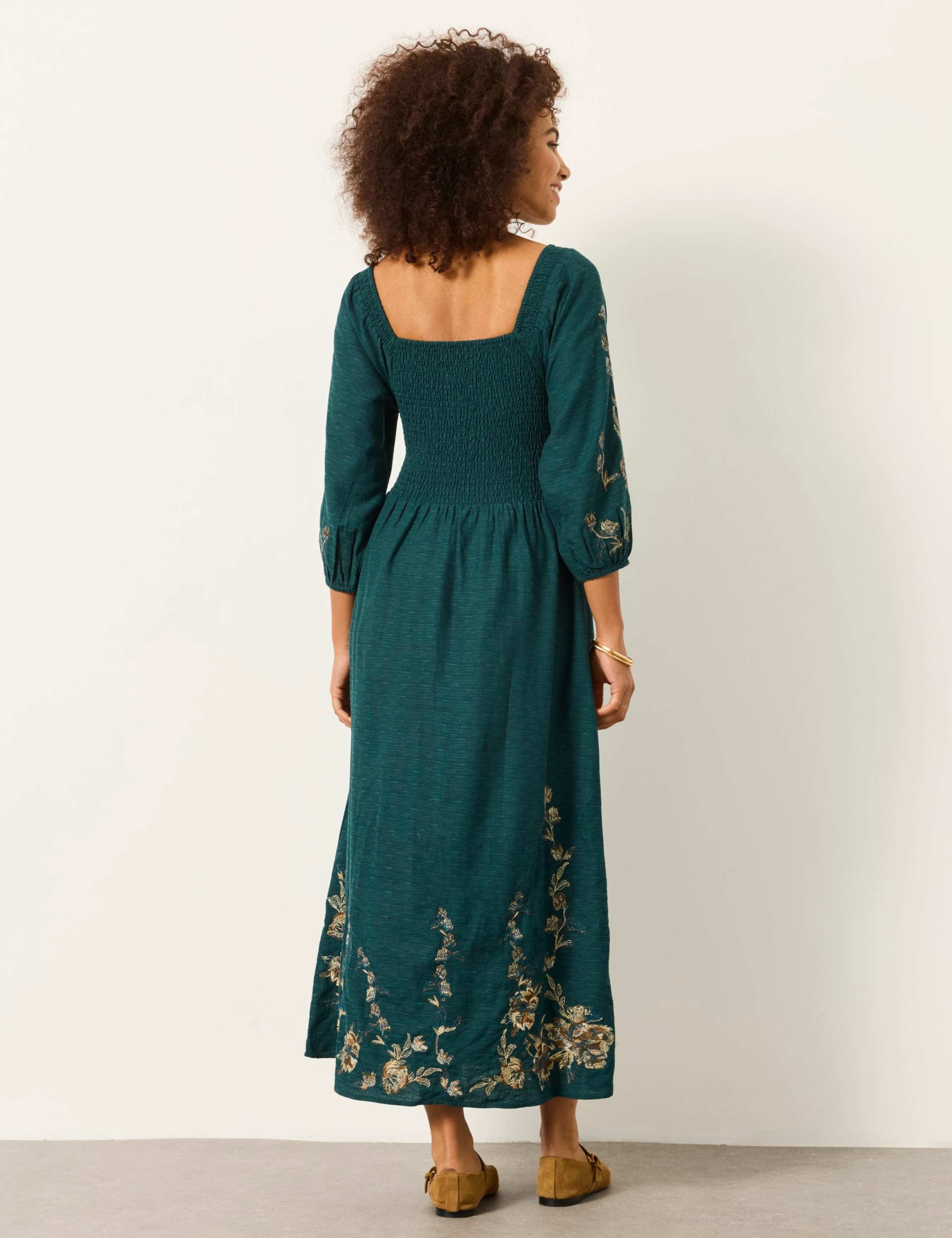 Embroidered Square Neck Midi Smock Dress 3 of 6