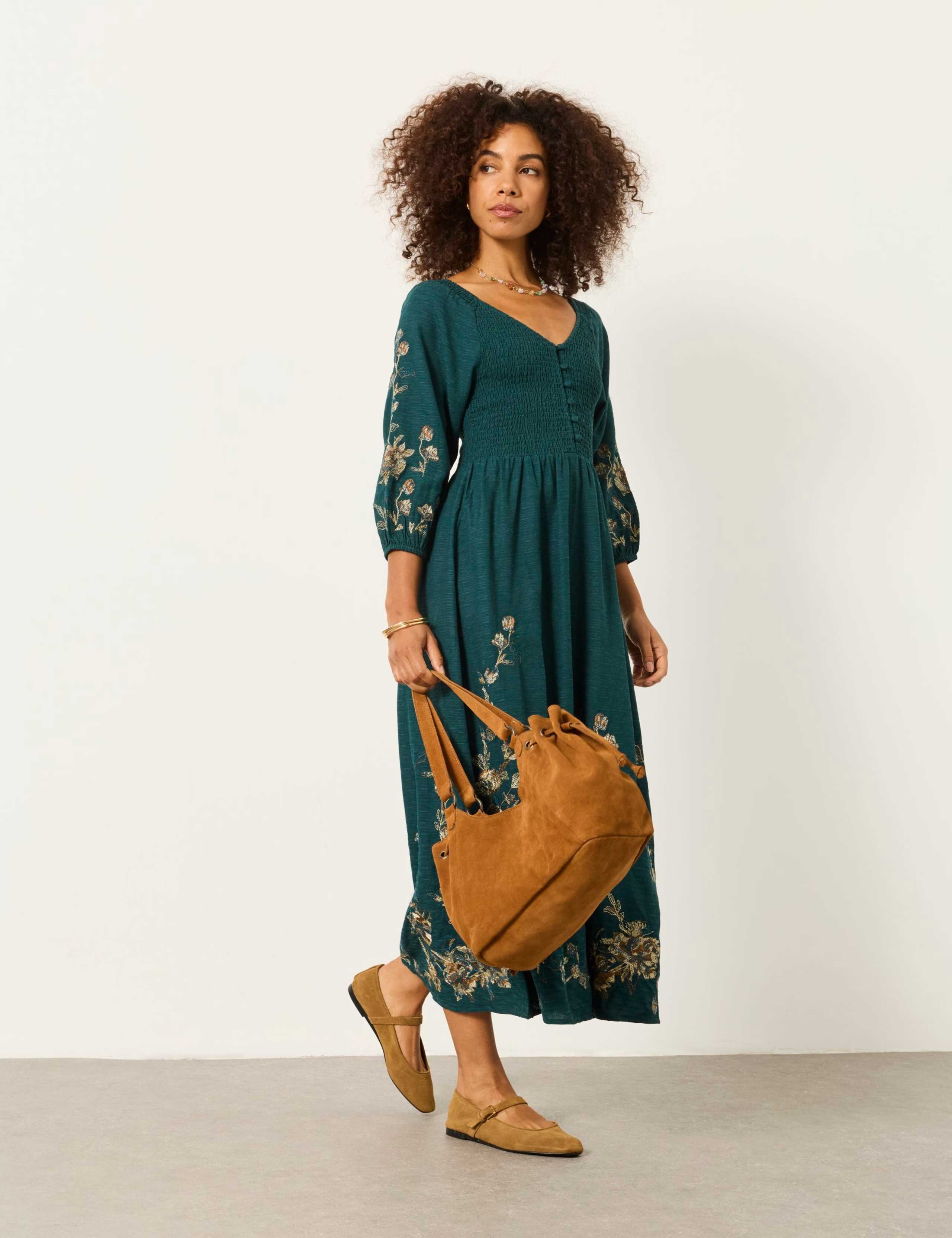 Embroidered Square Neck Midi Smock Dress 4 of 6