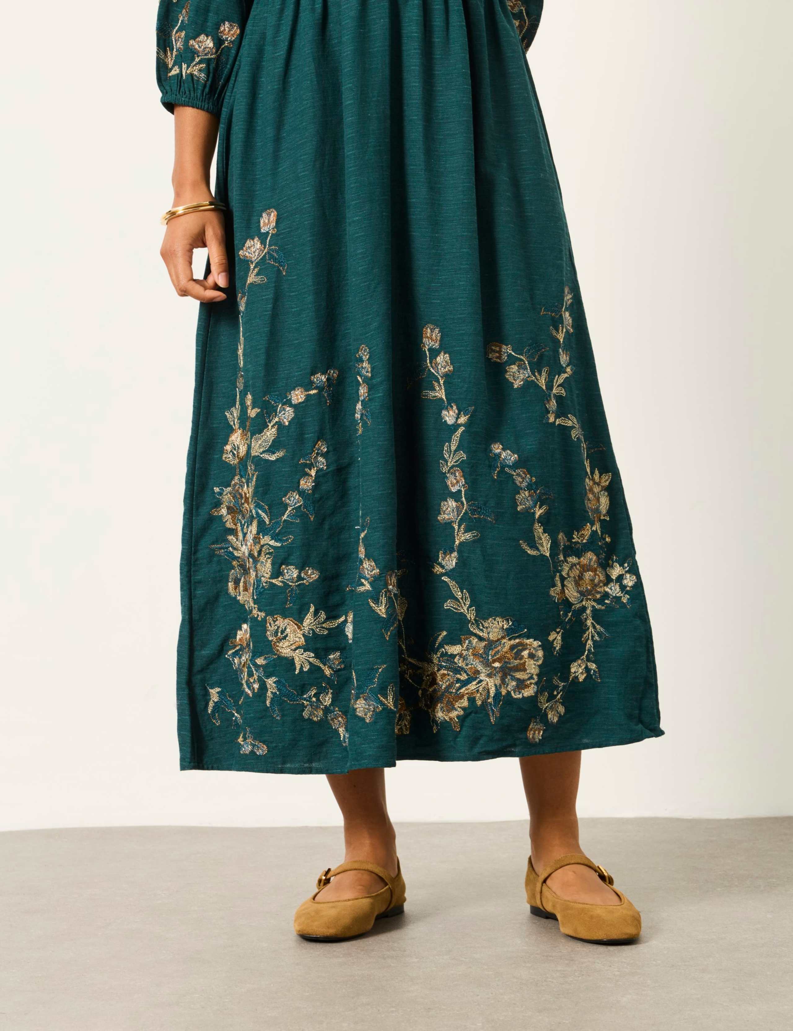 Embroidered Square Neck Midi Smock Dress 6 of 6
