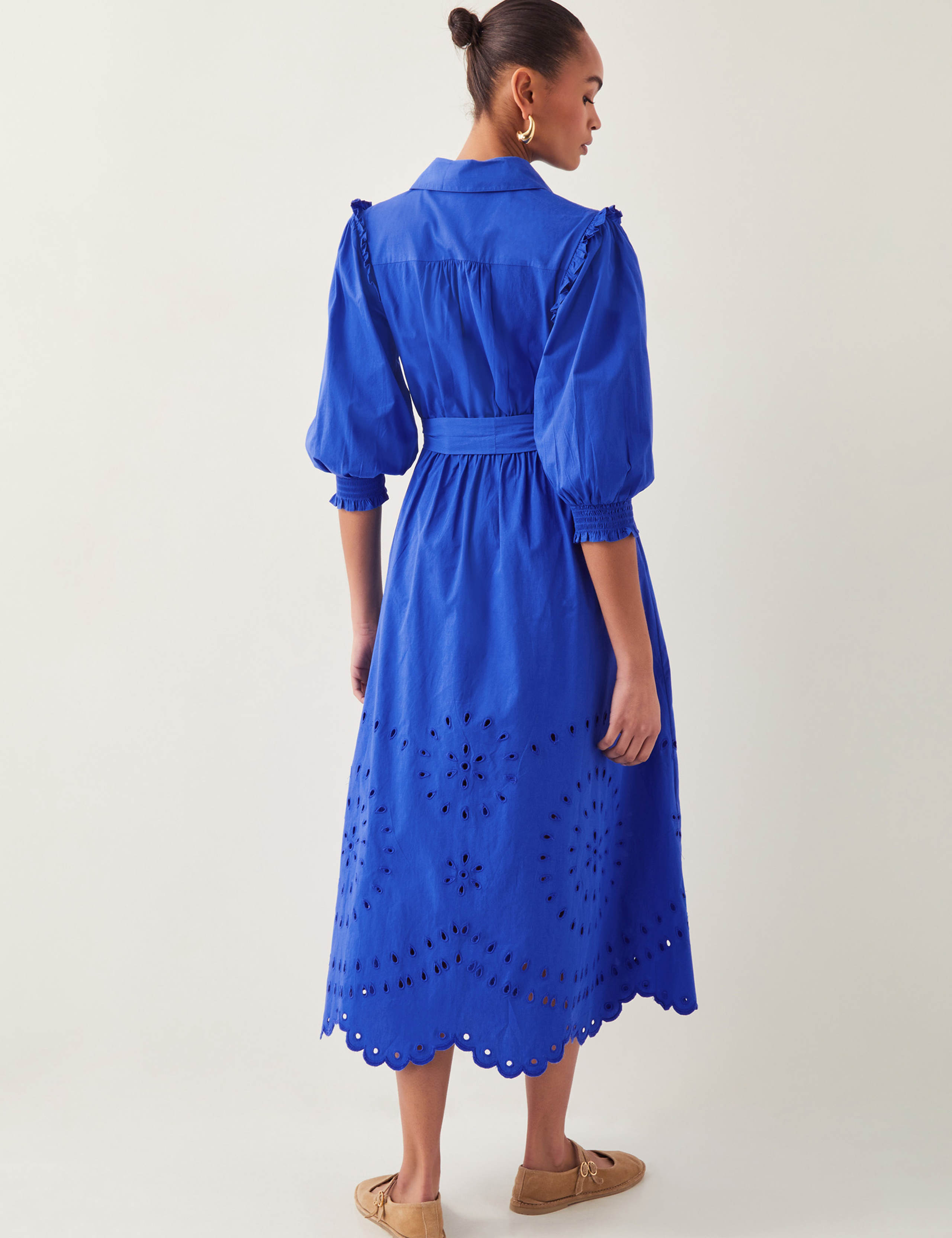 Pure Cotton Broderie Midi Skater Dress 3 of 4