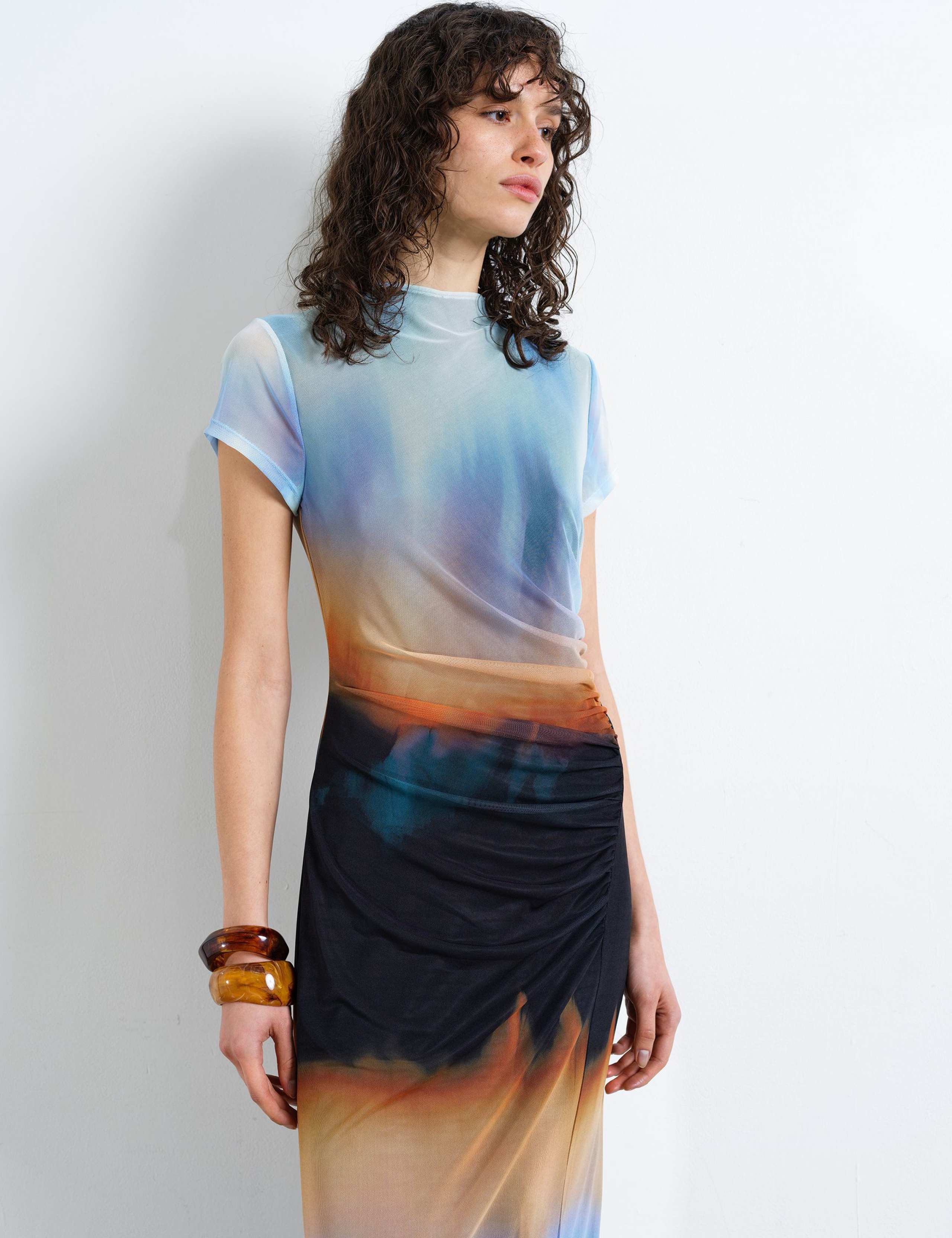 Mesh Ombre High Neck Midi Column Dress 4 of 6