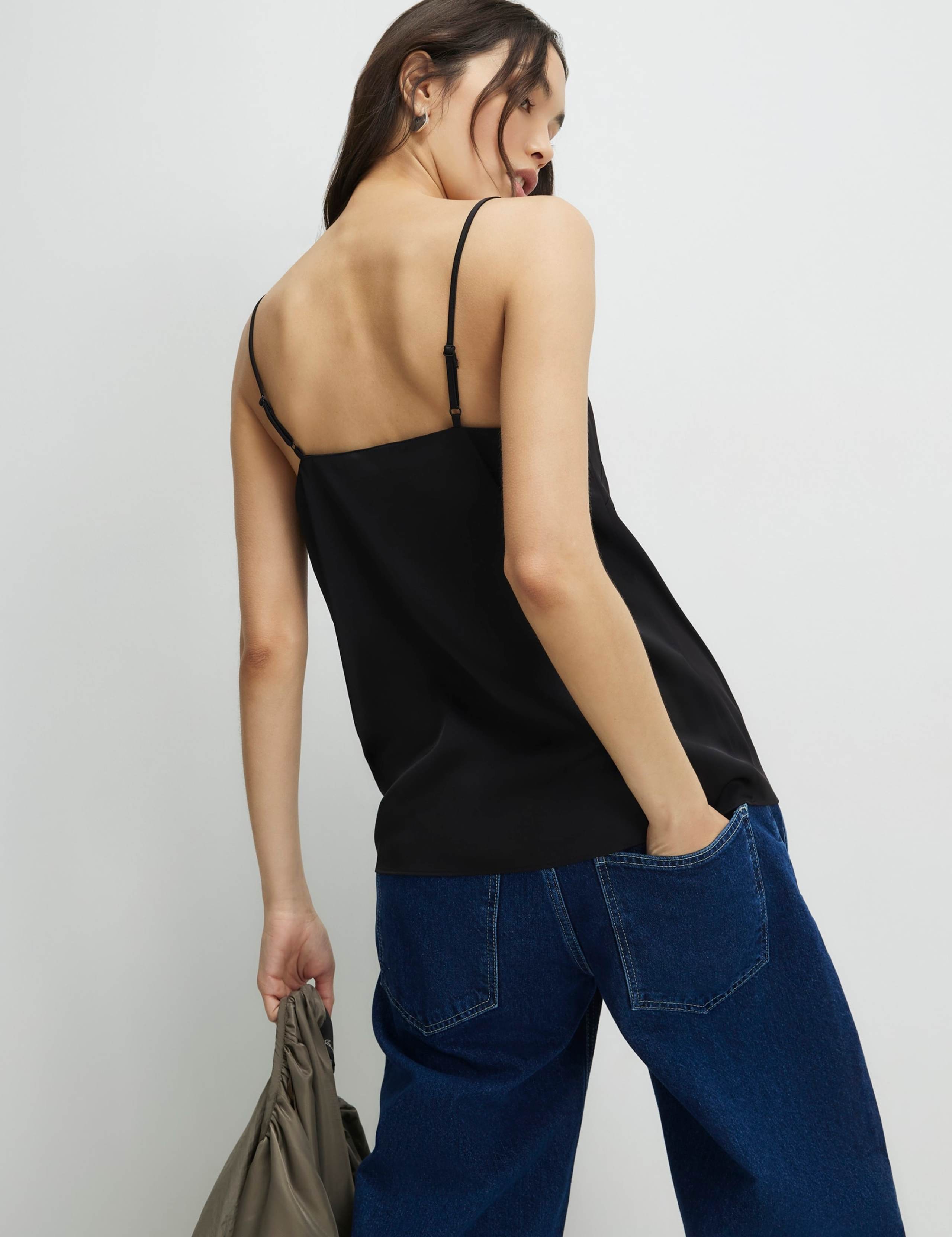 Satin V-Neck Lace Trim Cami Top 3 of 4