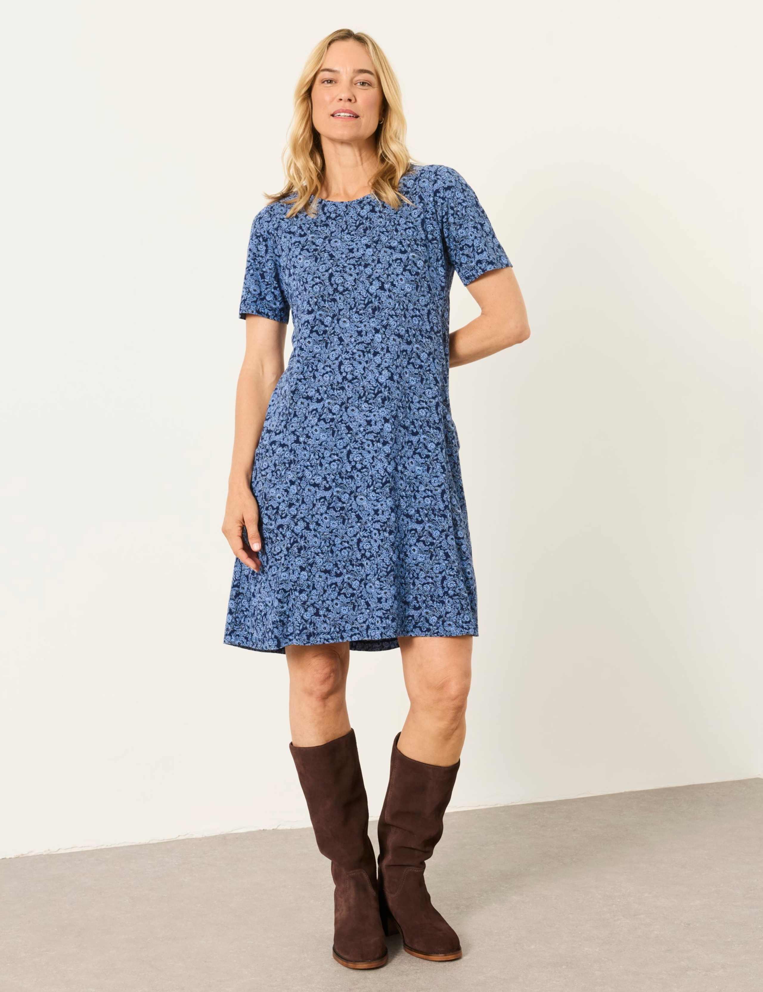 Jersey Two-Tone Floral Mini Shift Dress 1 of 7