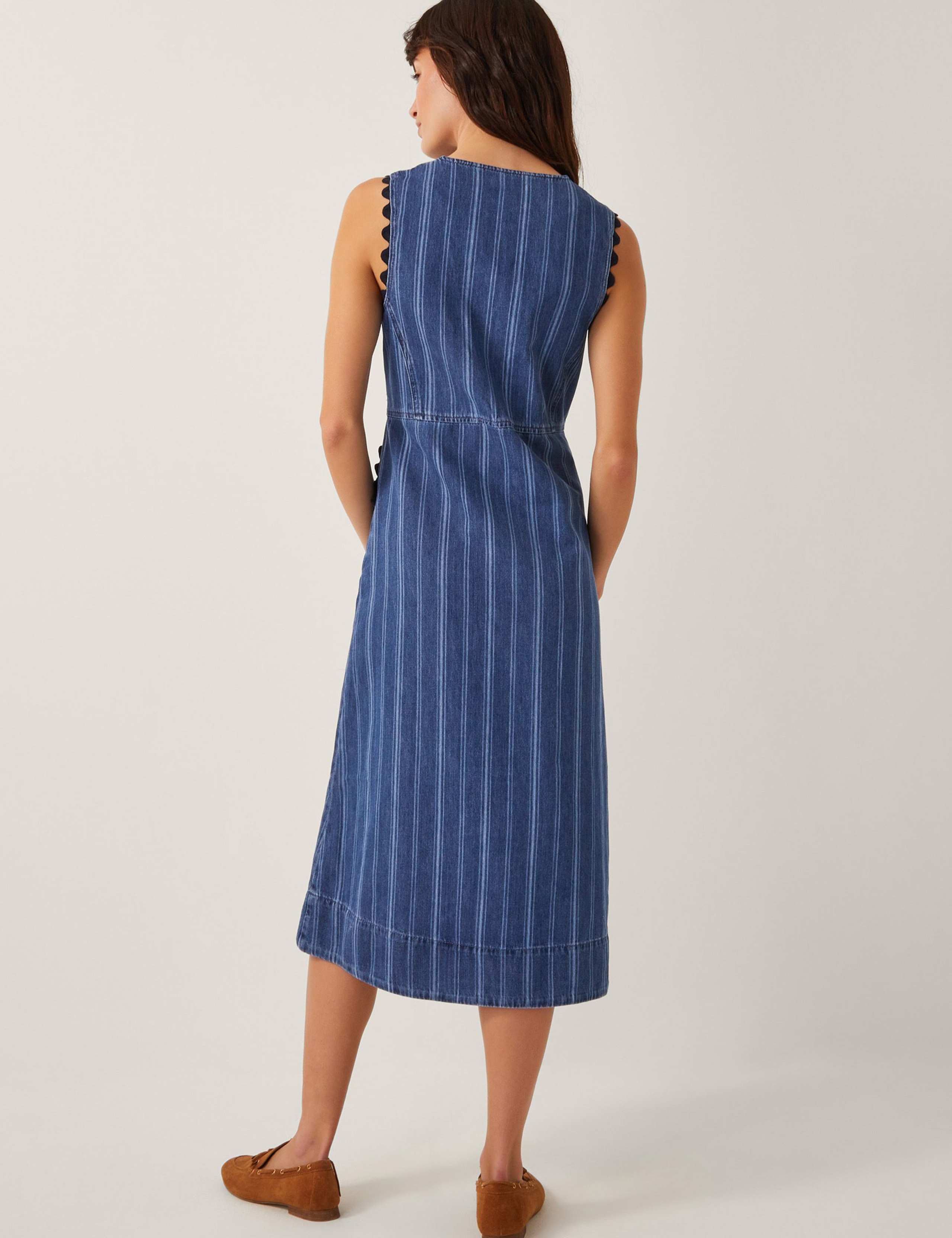 Pure Cotton Denim Striped Midi Shirt Dress 2 of 4