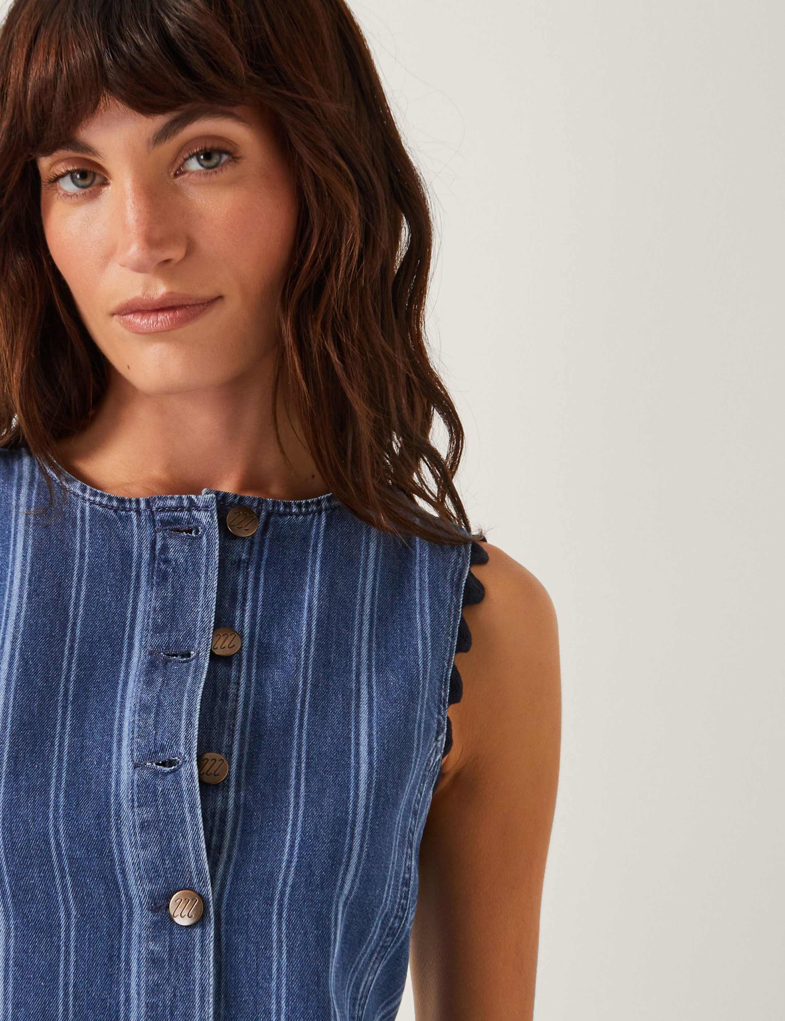 Pure Cotton Denim Striped Midi Shirt Dress 3 of 4