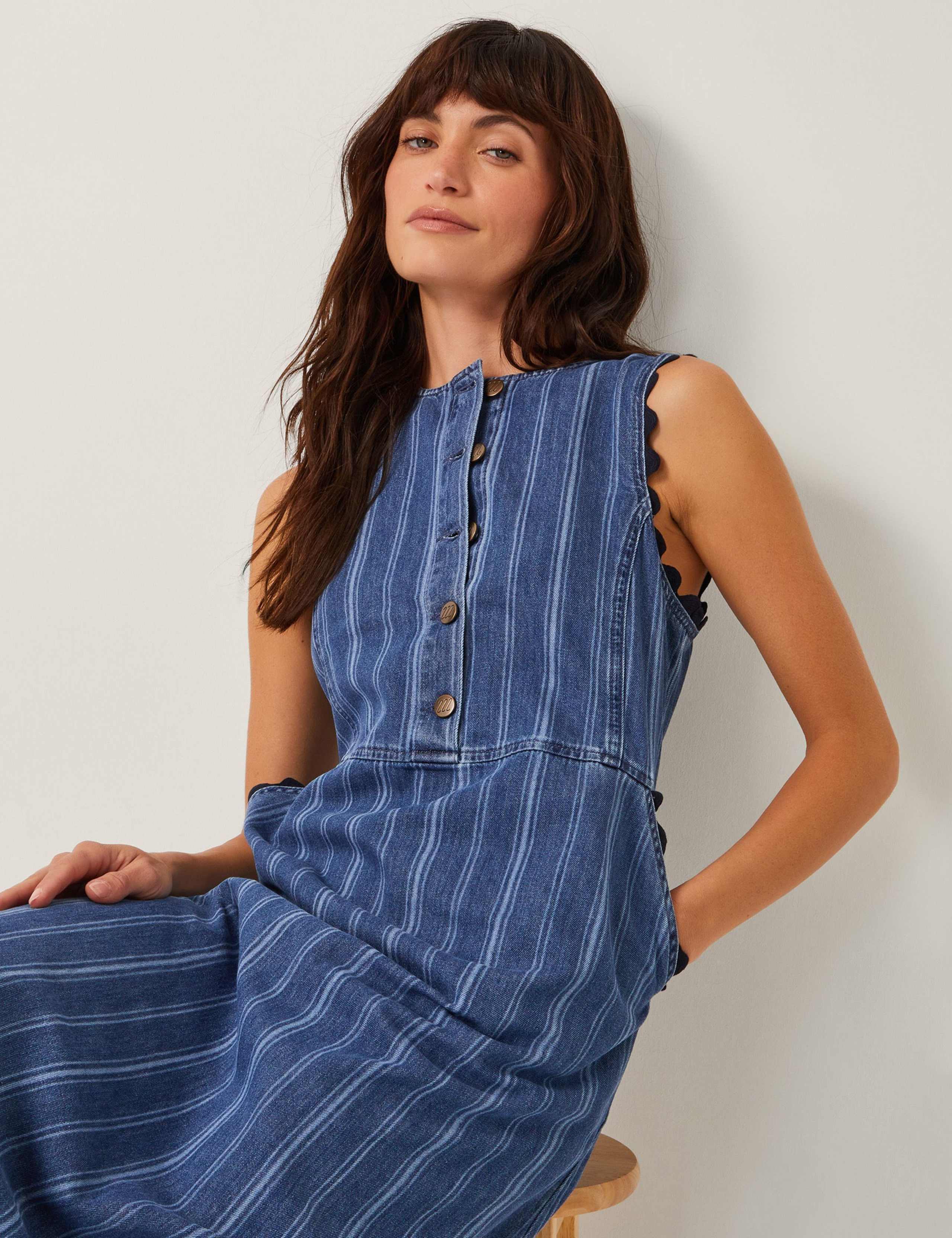 Pure Cotton Denim Striped Midi Shirt Dress 4 of 4