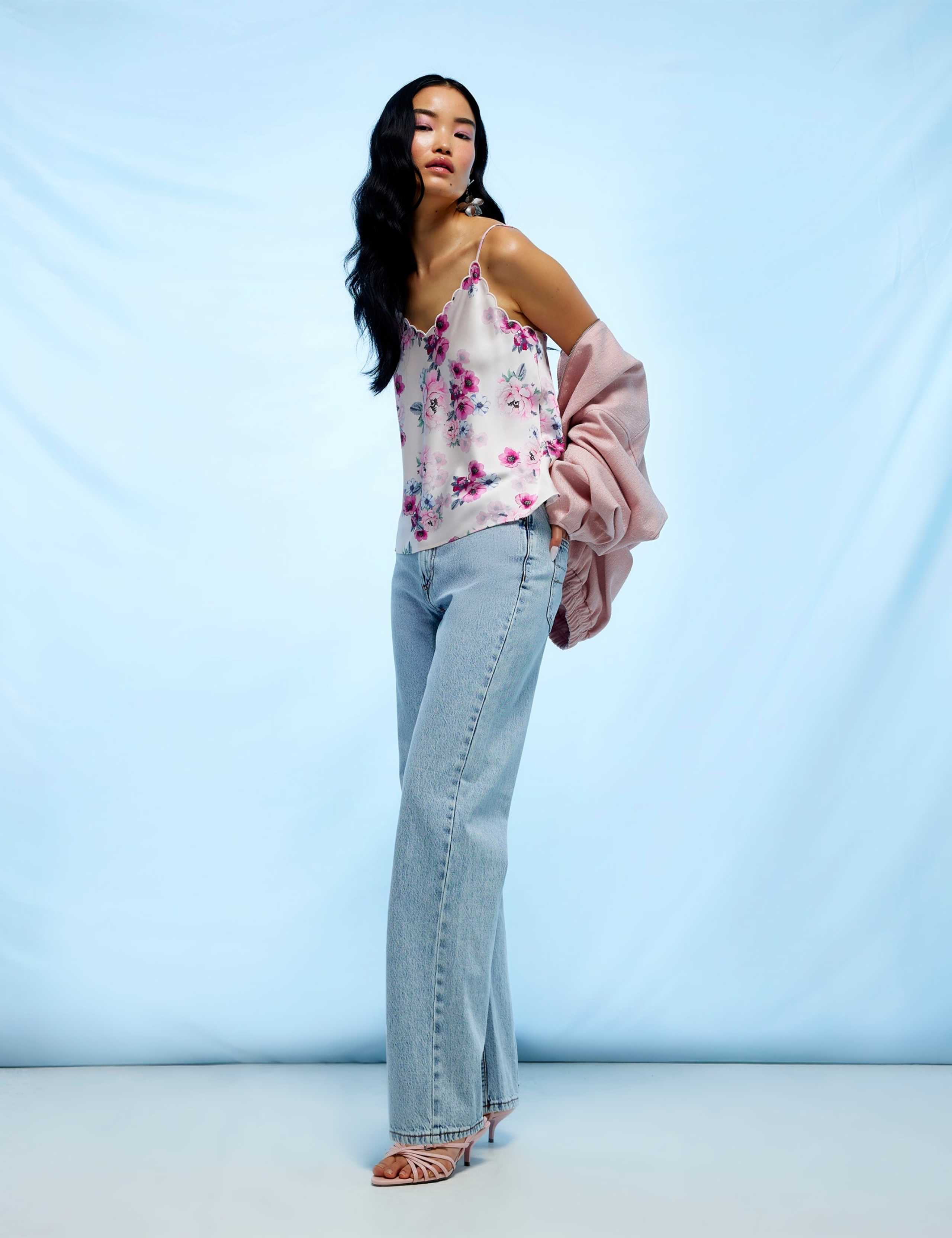 Satin Floral V-Neck Scallop Edge Cami Top 2 of 4