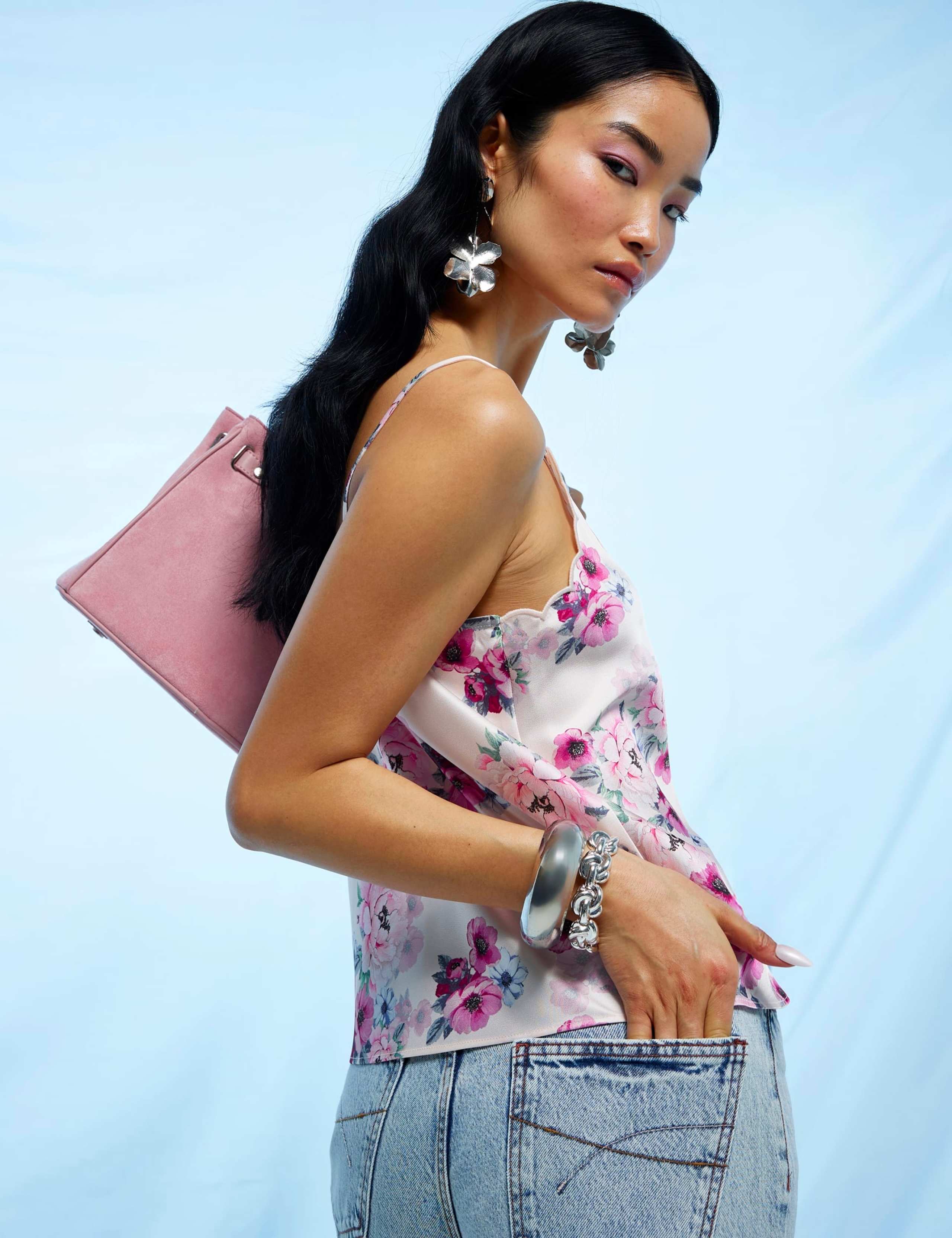 Satin Floral V-Neck Scallop Edge Cami Top 4 of 4