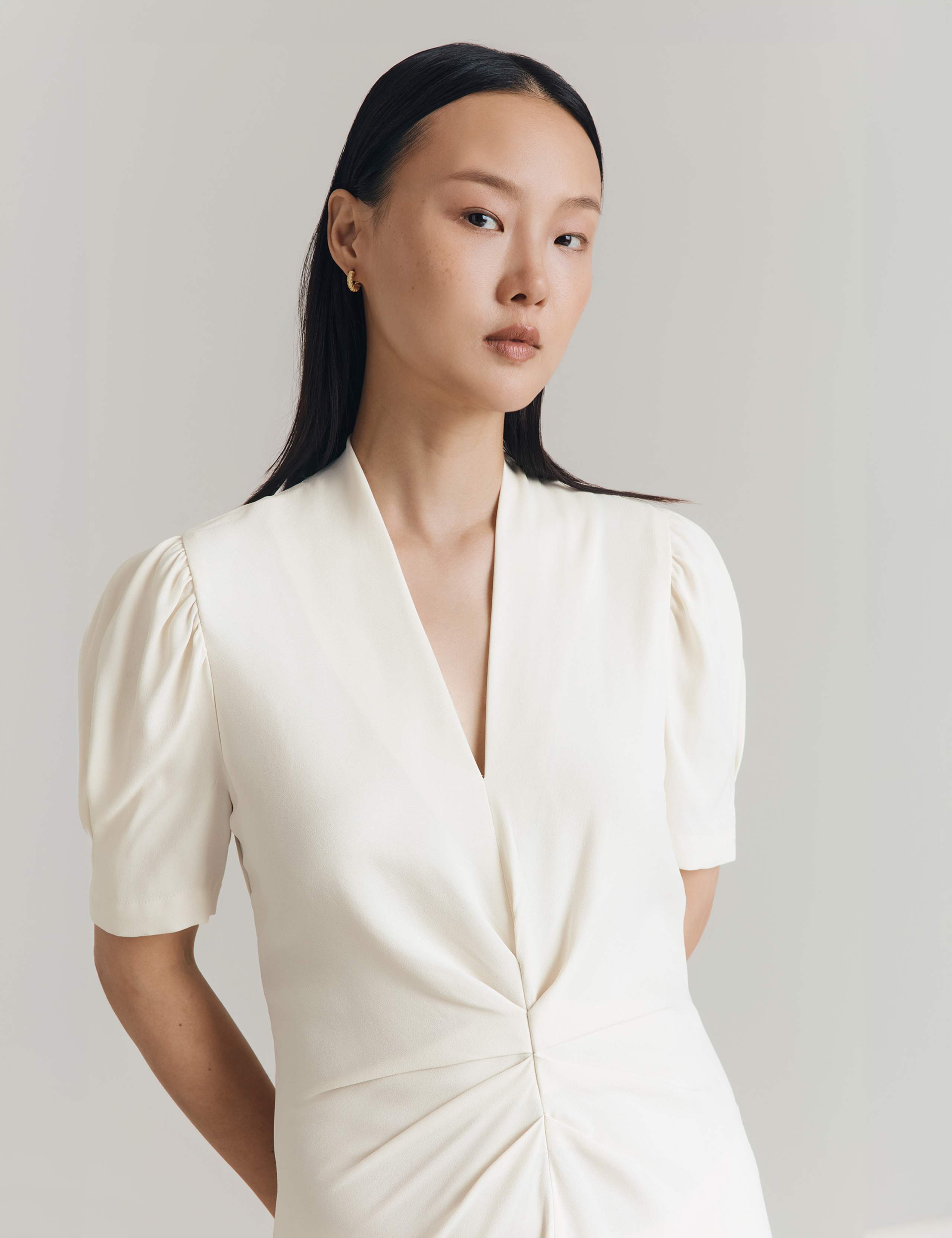 Crepe V-Neck Midi Tea Dress 2 of 5