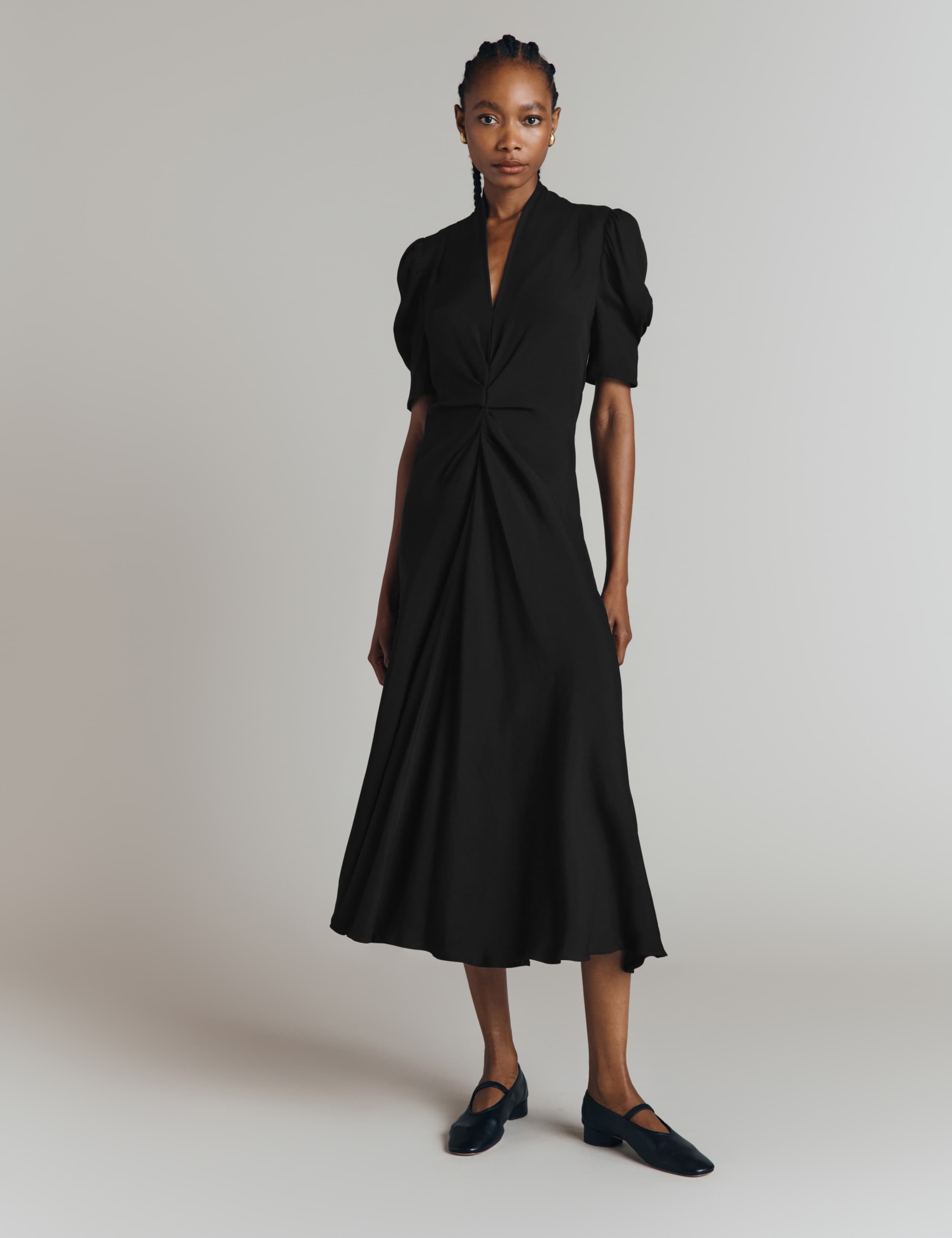 Crepe V-Neck Midi Tea Dress 4 of 4