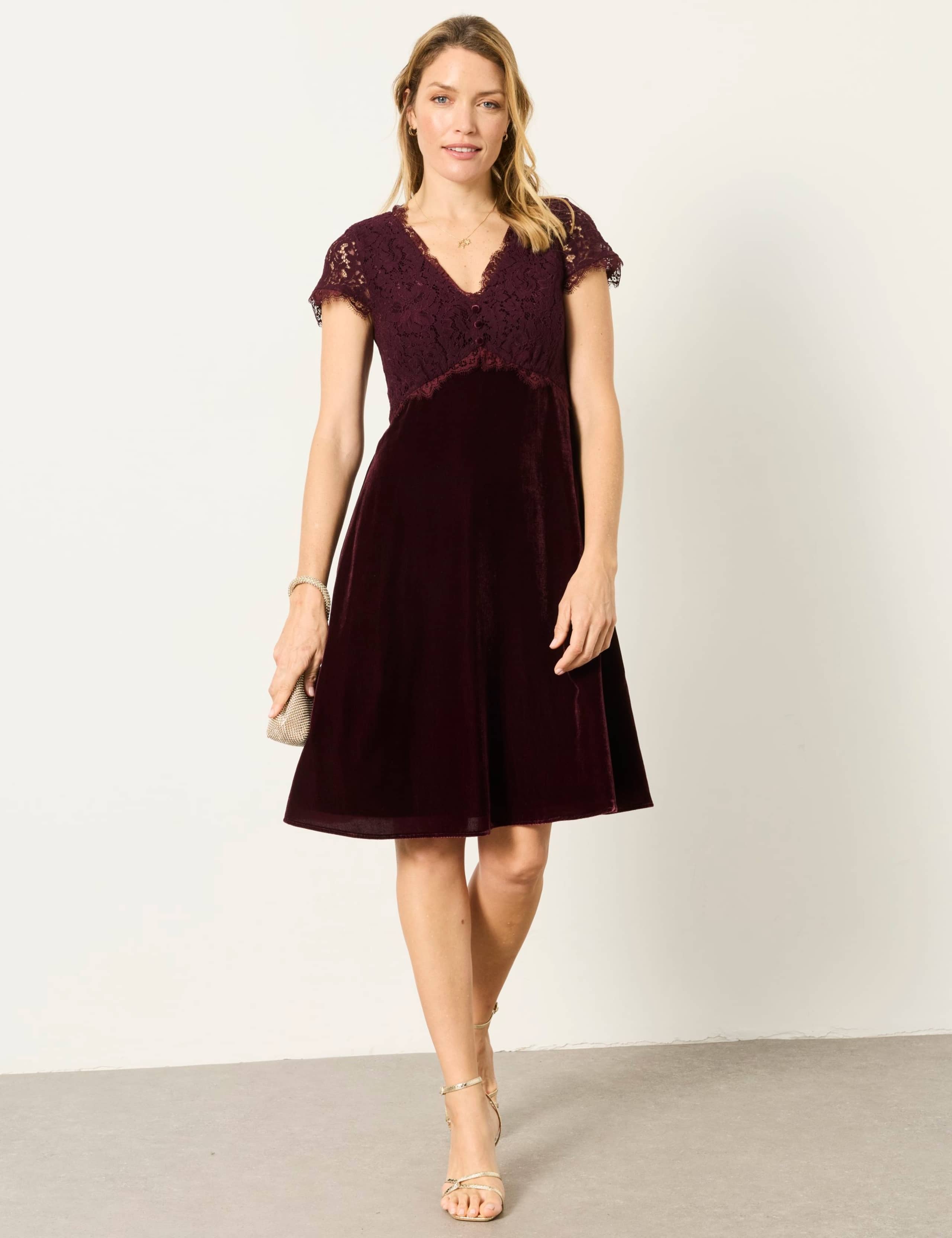 Velvet Lace Detail V-Neck Mini Waisted Dress 5 of 7