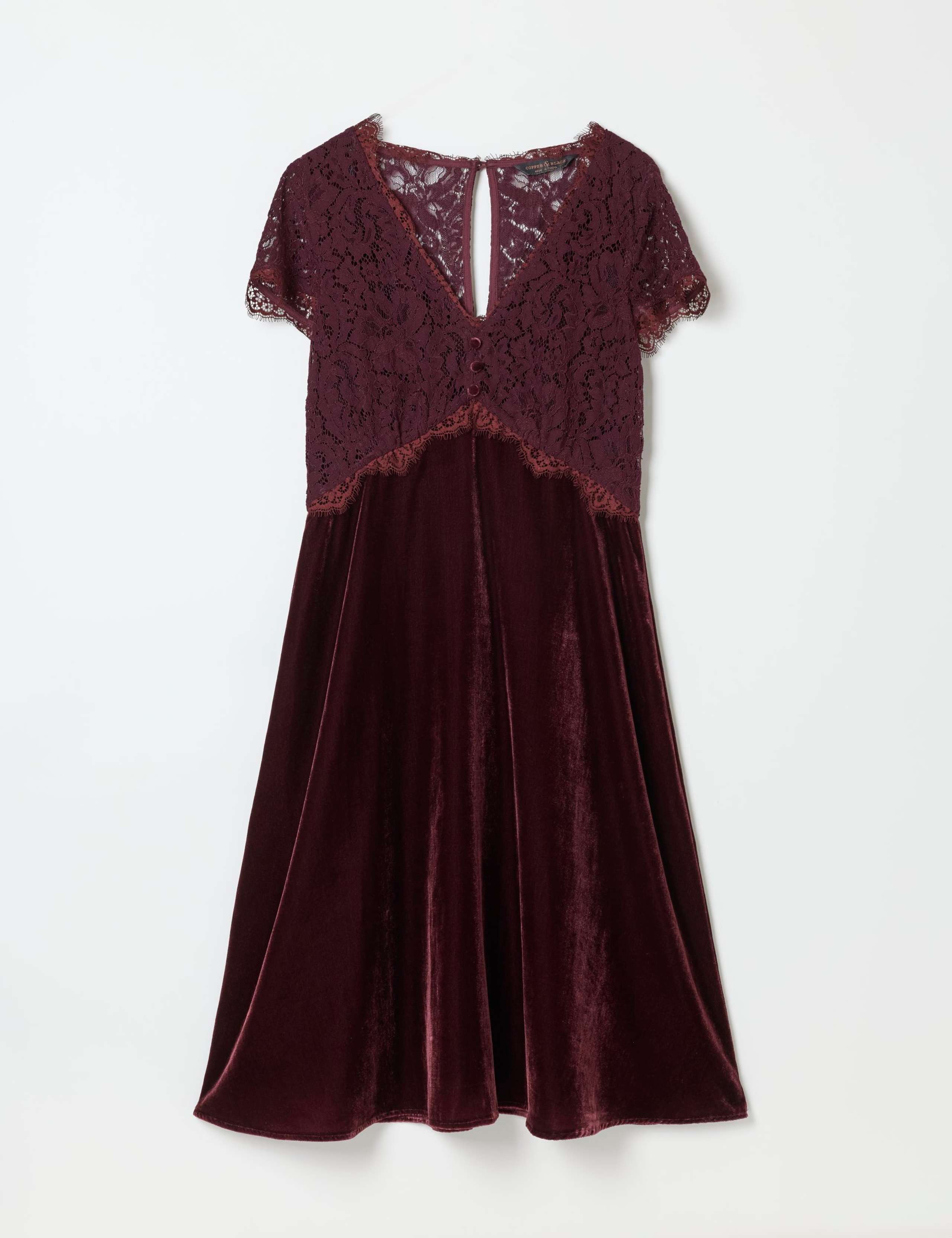 Velvet Lace Detail V-Neck Mini Waisted Dress 2 of 7
