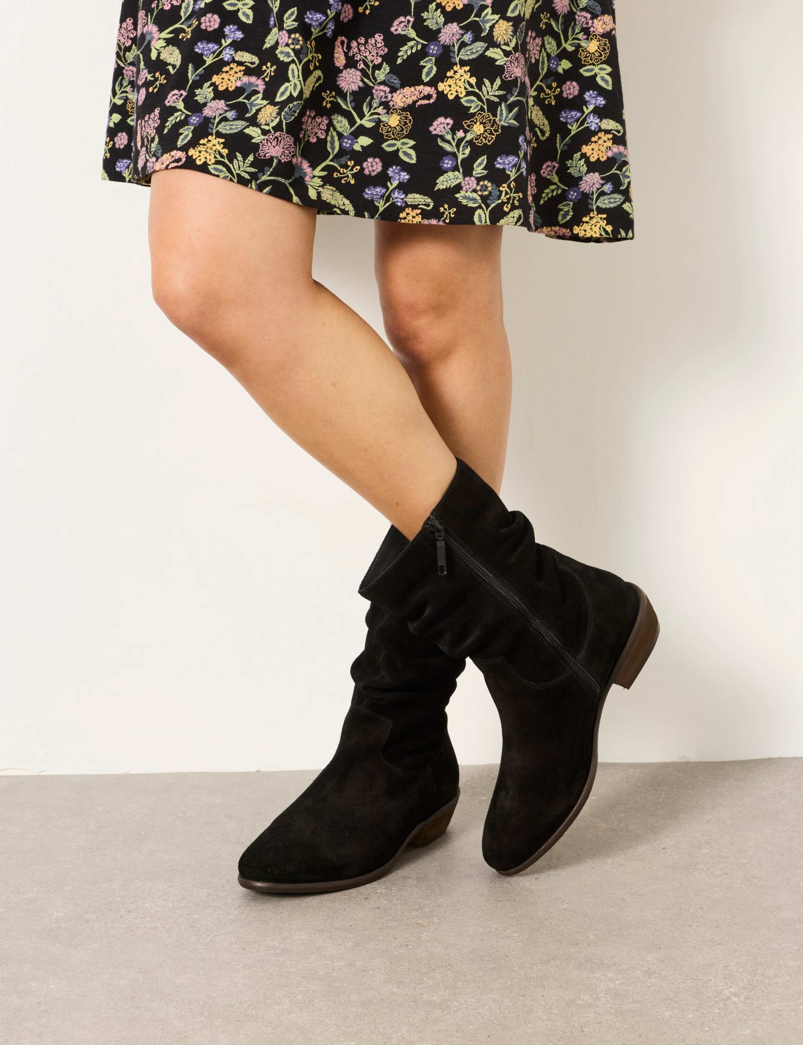 Suede Slouch Mid Calf Boots 2 of 5