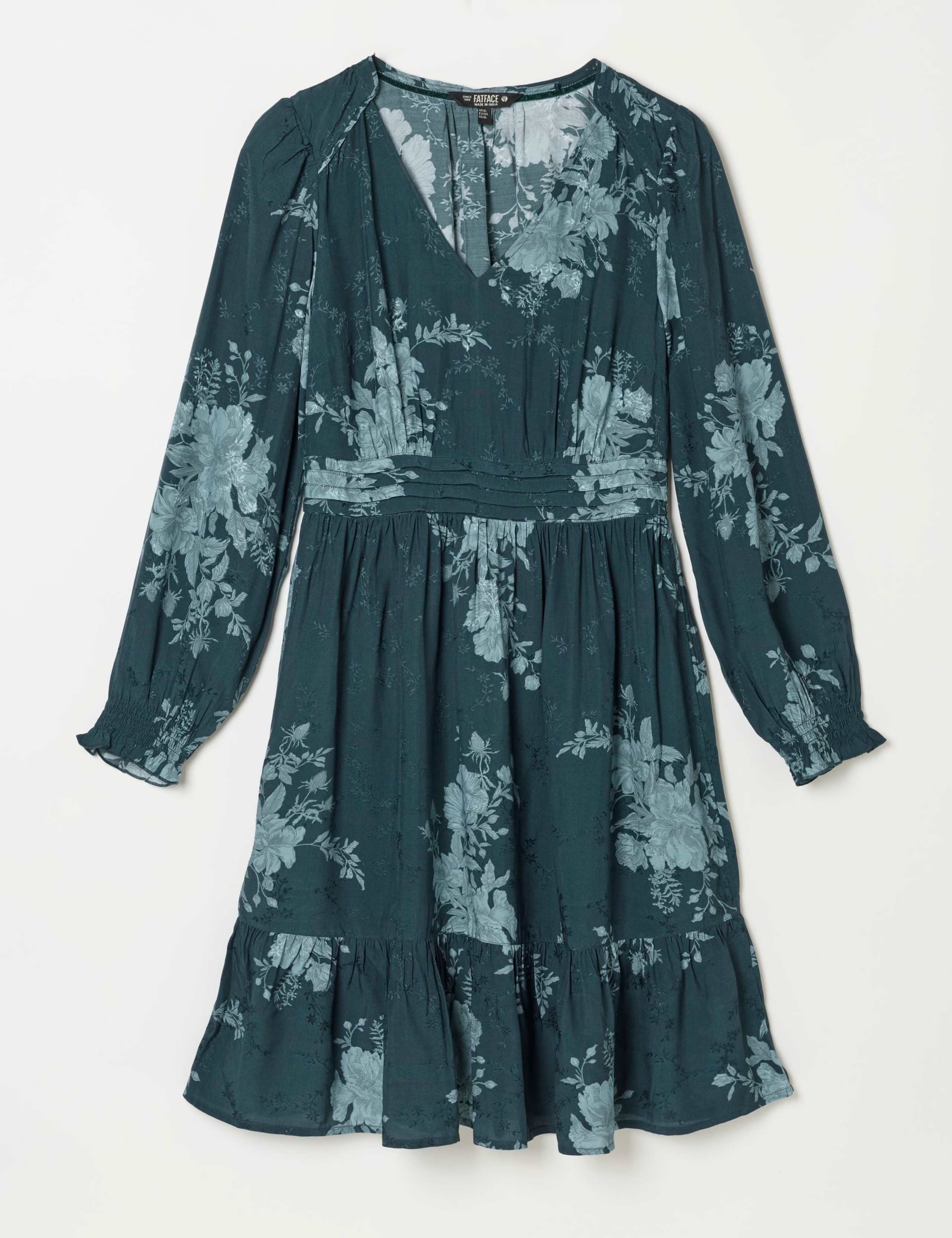 Floral V Neck Knee Length Tiered Smock Dress 2 of 5