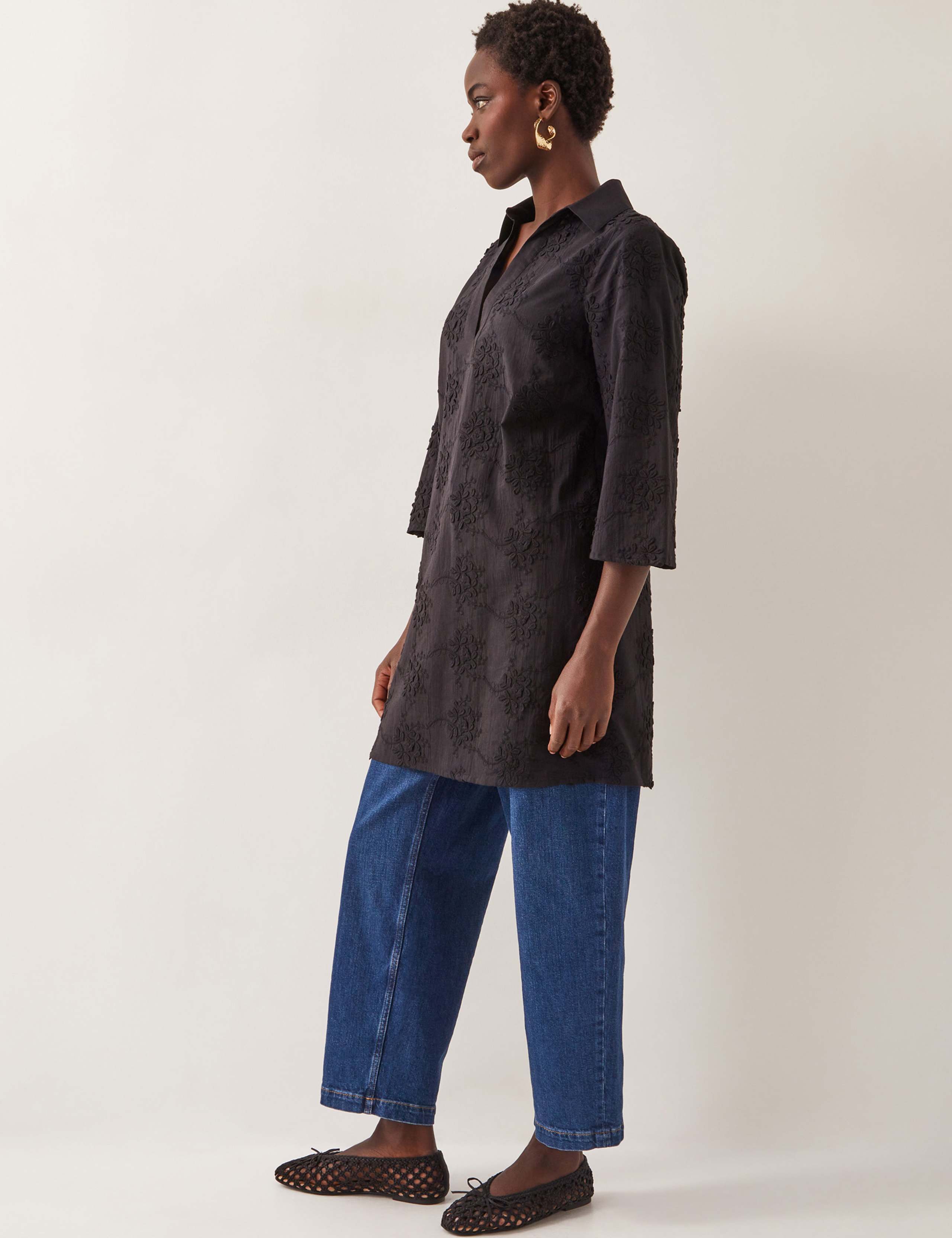 Pure Cotton Embroidered Mini Shift Dress 4 of 5