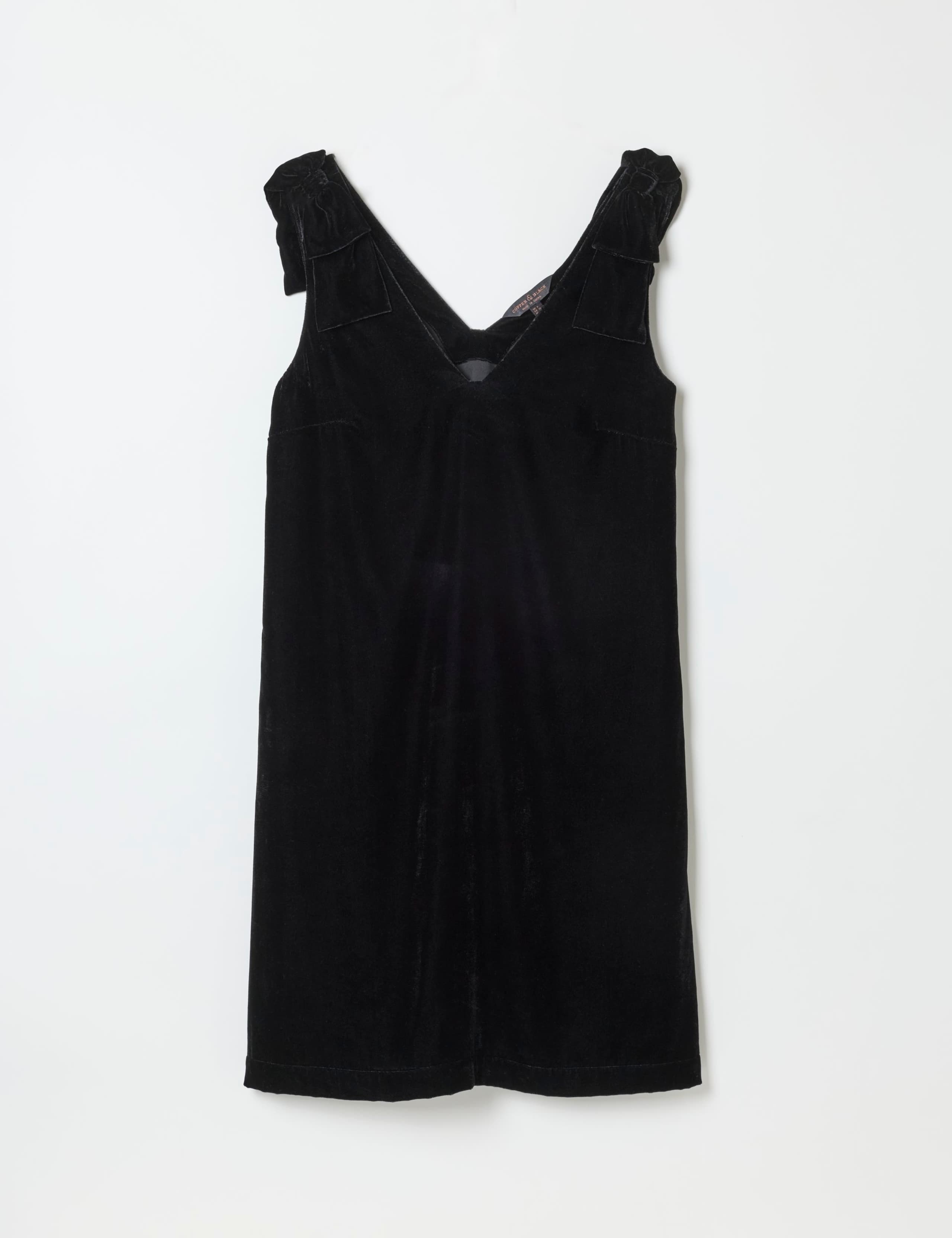 Velvet Bow V-Neck Knee Length Shift Dress 2 of 5