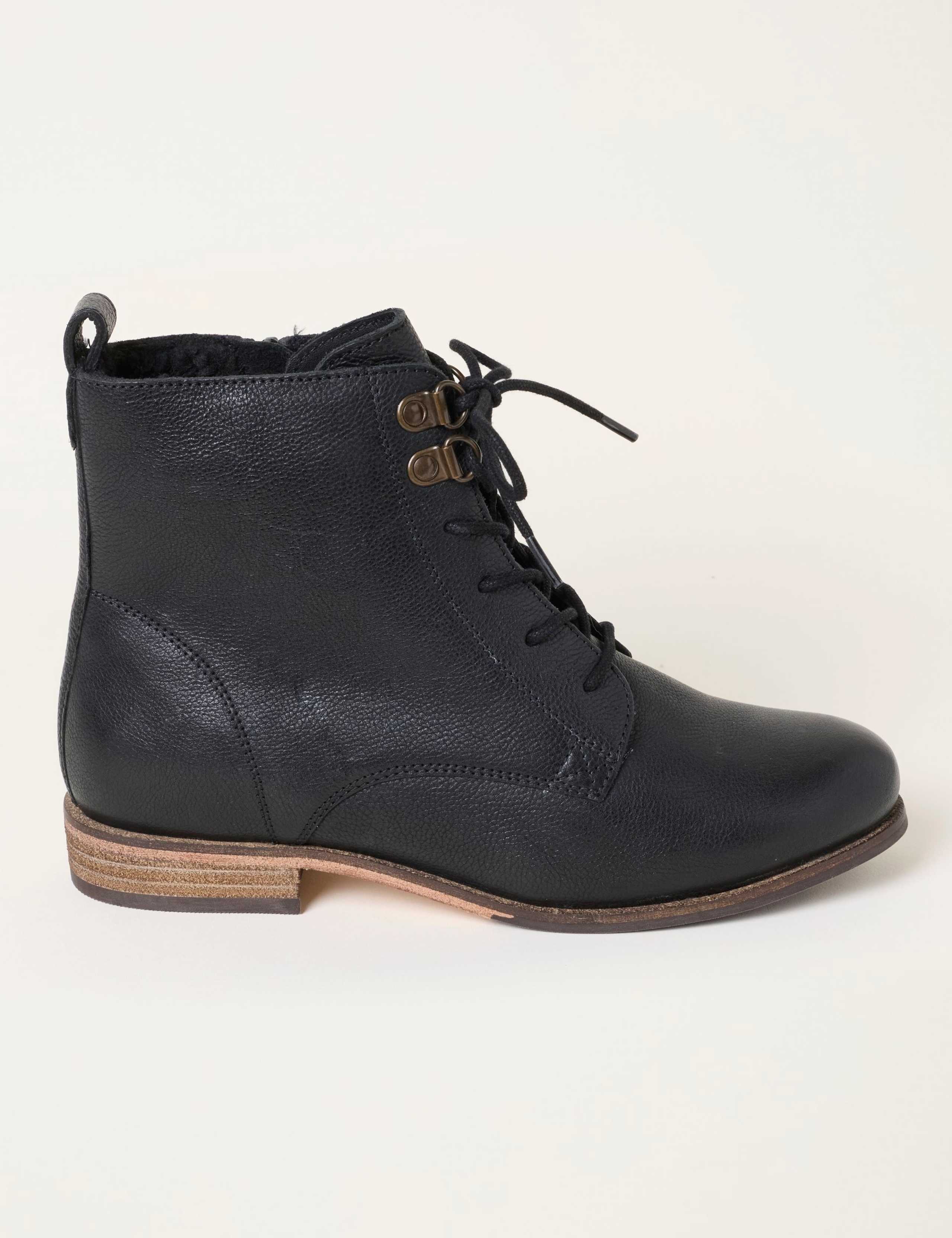 Textured Leather Lace Up Ankle Boots 1 of 3
