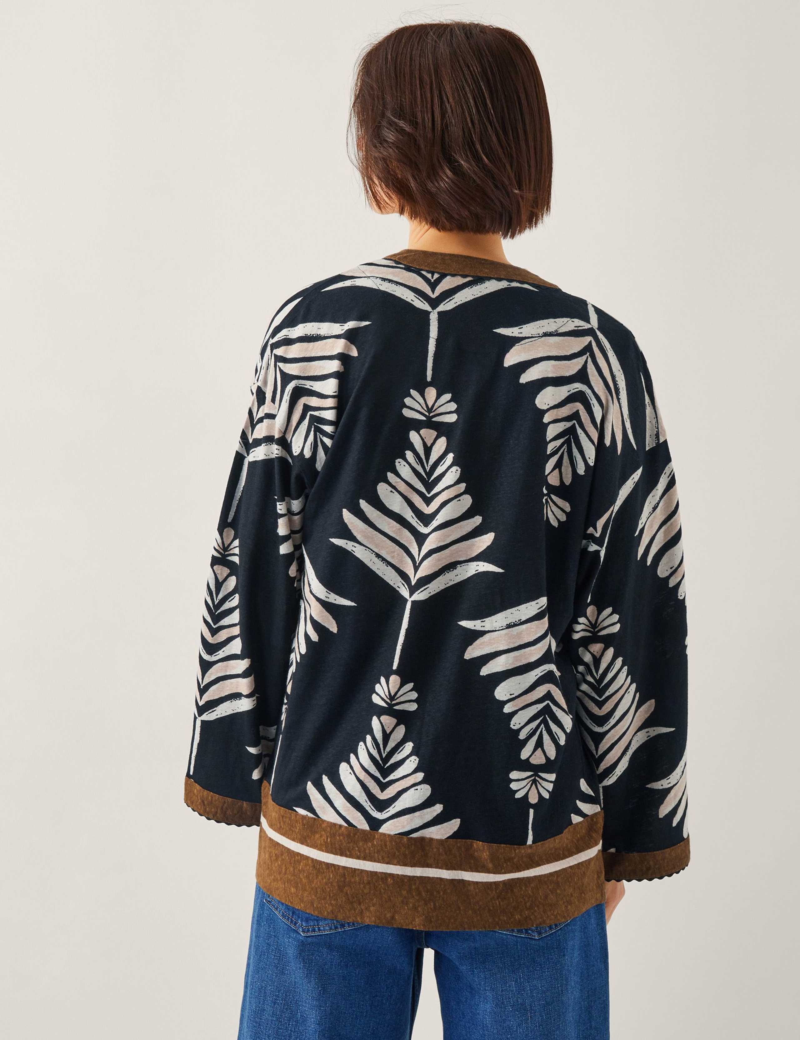 Linen Rich Leaf Print Kimono 2 of 5