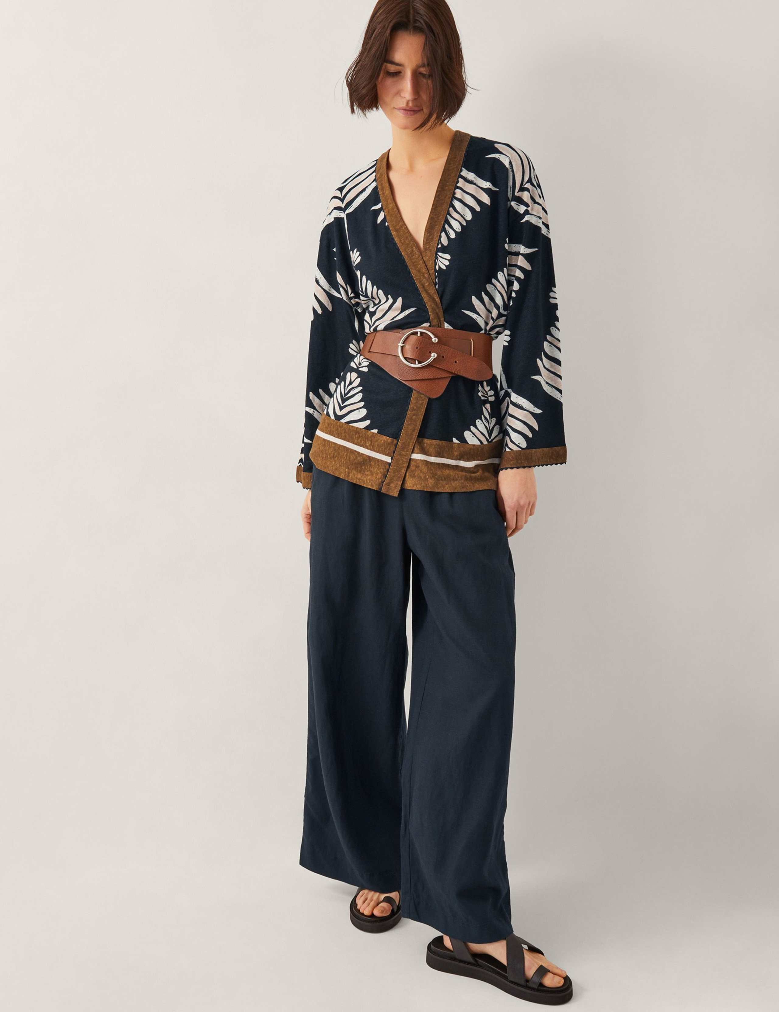 Linen Rich Leaf Print Kimono 3 of 5