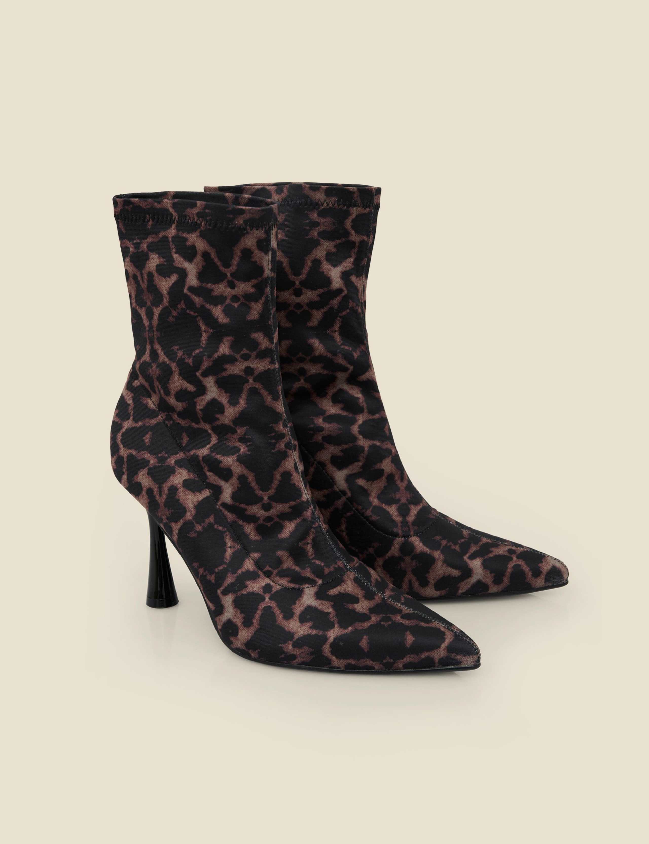 Leopard Print Kitten Heel Sock Boots 2 of 4