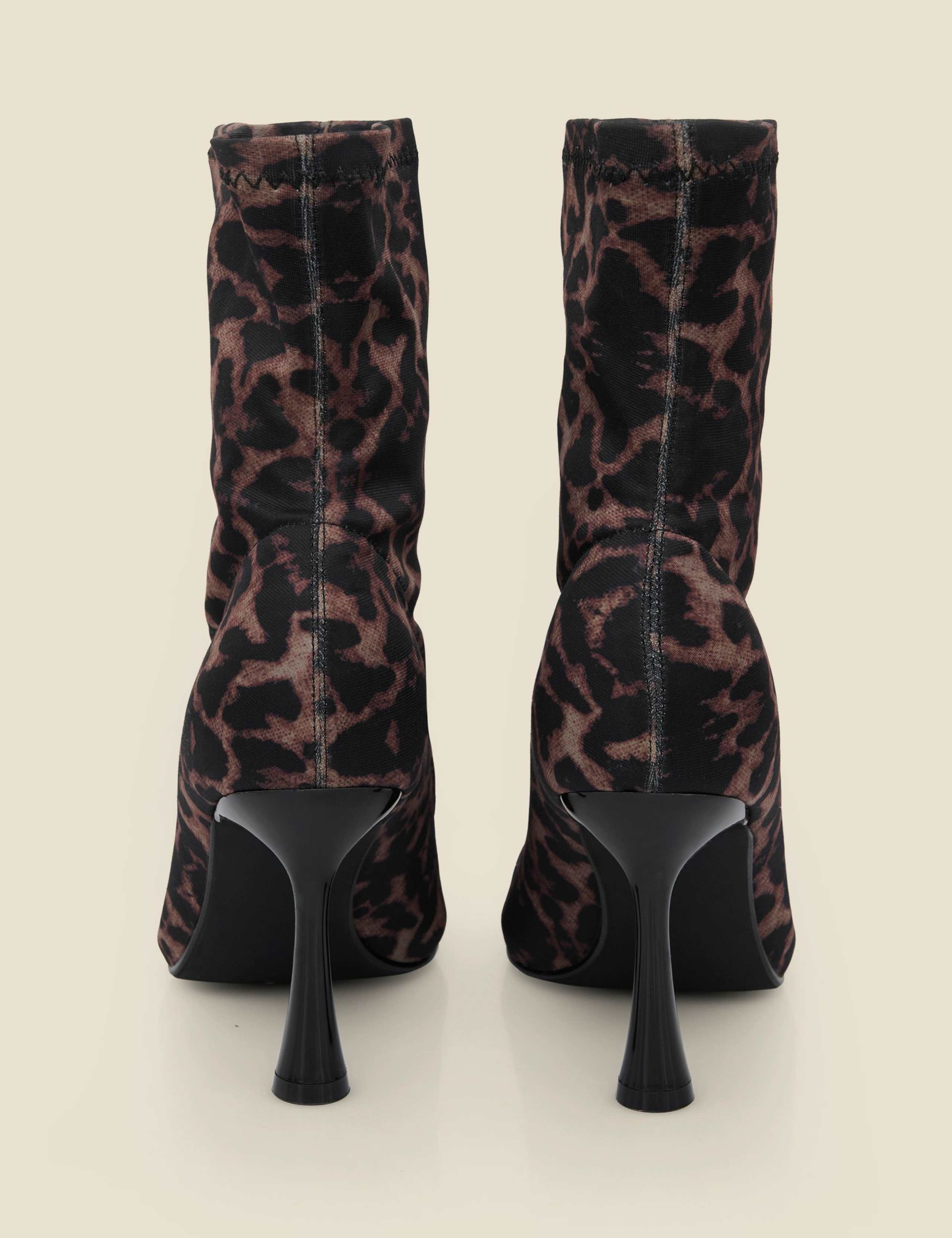 Leopard Print Kitten Heel Sock Boots 3 of 4