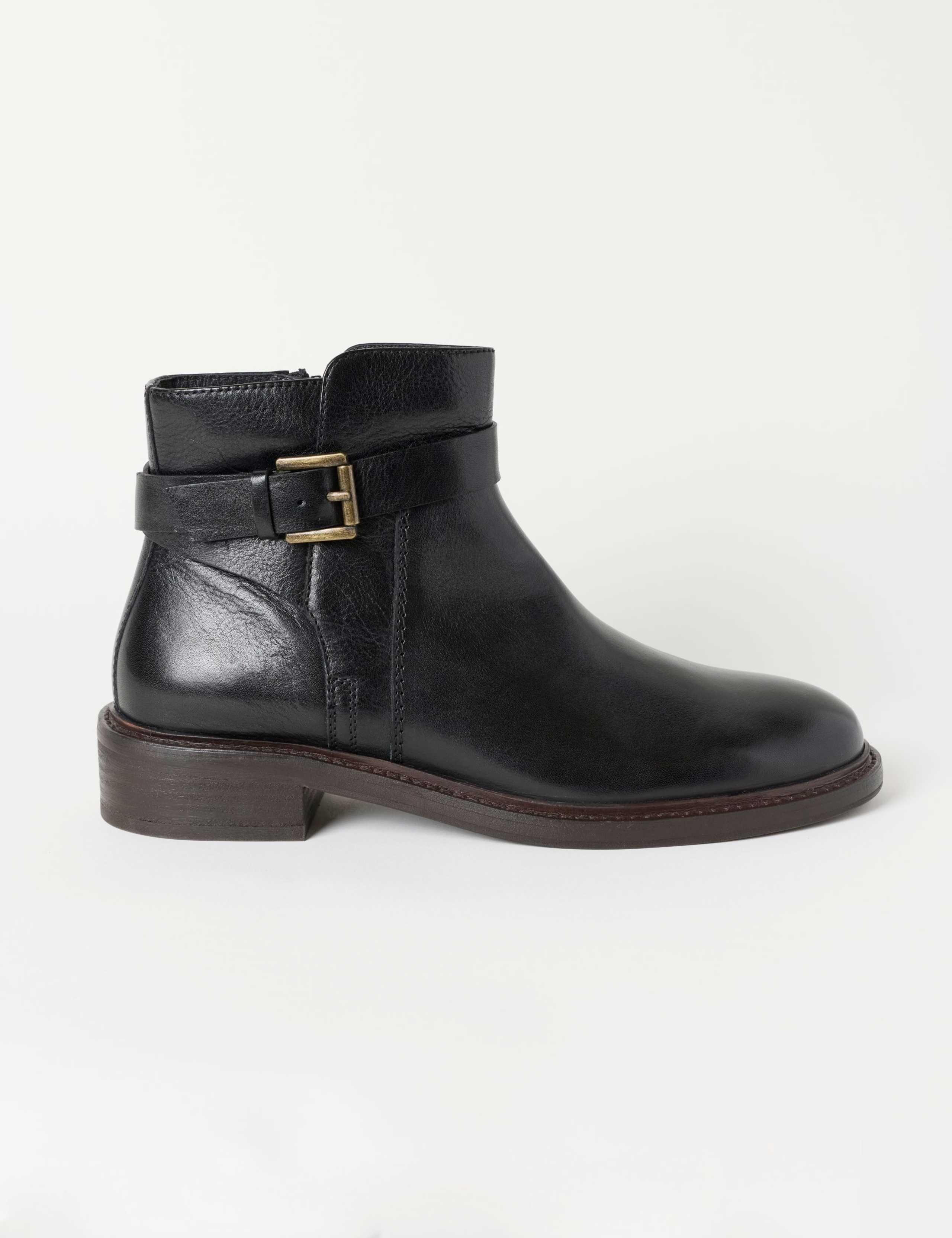 Leather Buckle Block Heel Ankle Boots 1 of 3