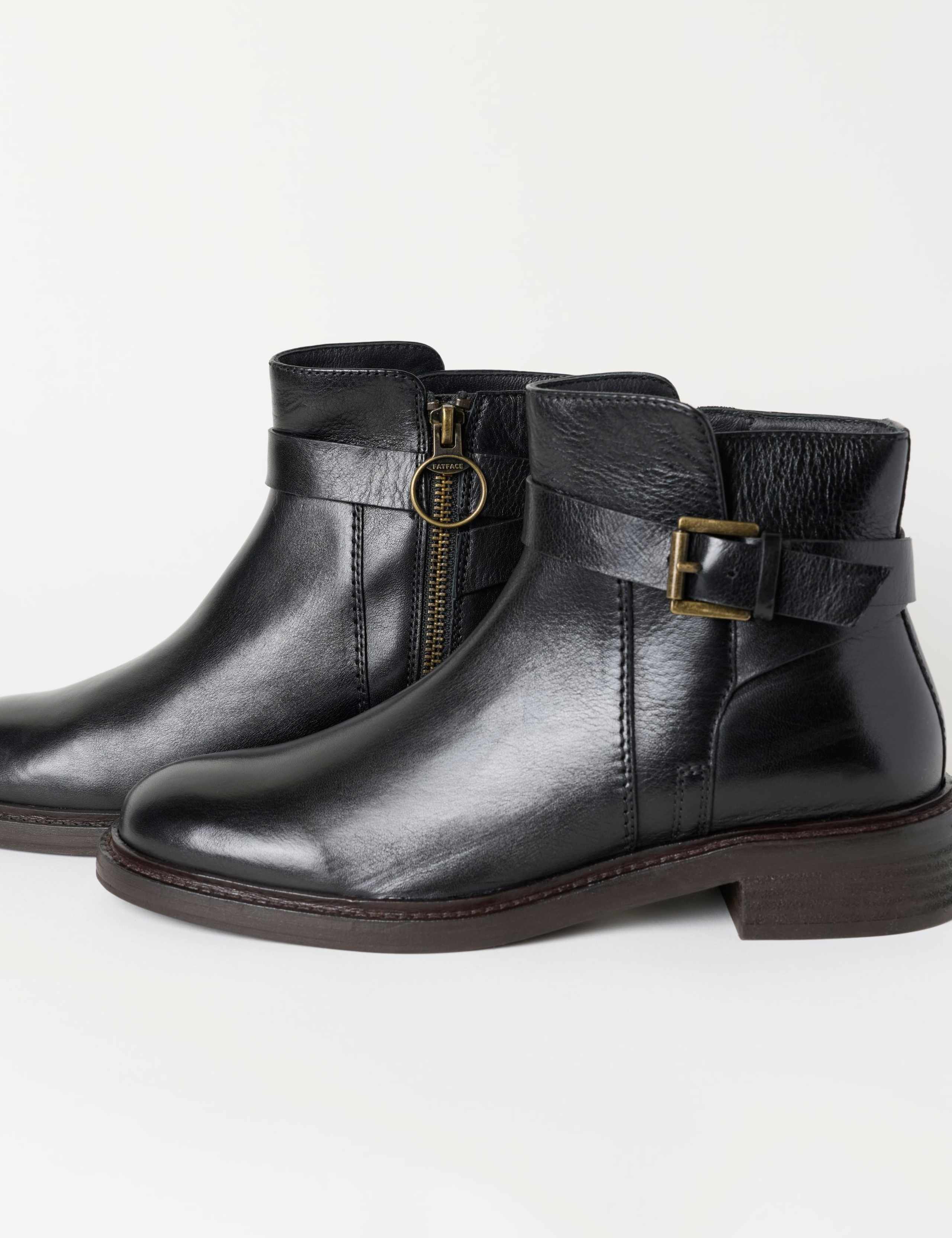 Leather Buckle Block Heel Ankle Boots 3 of 3