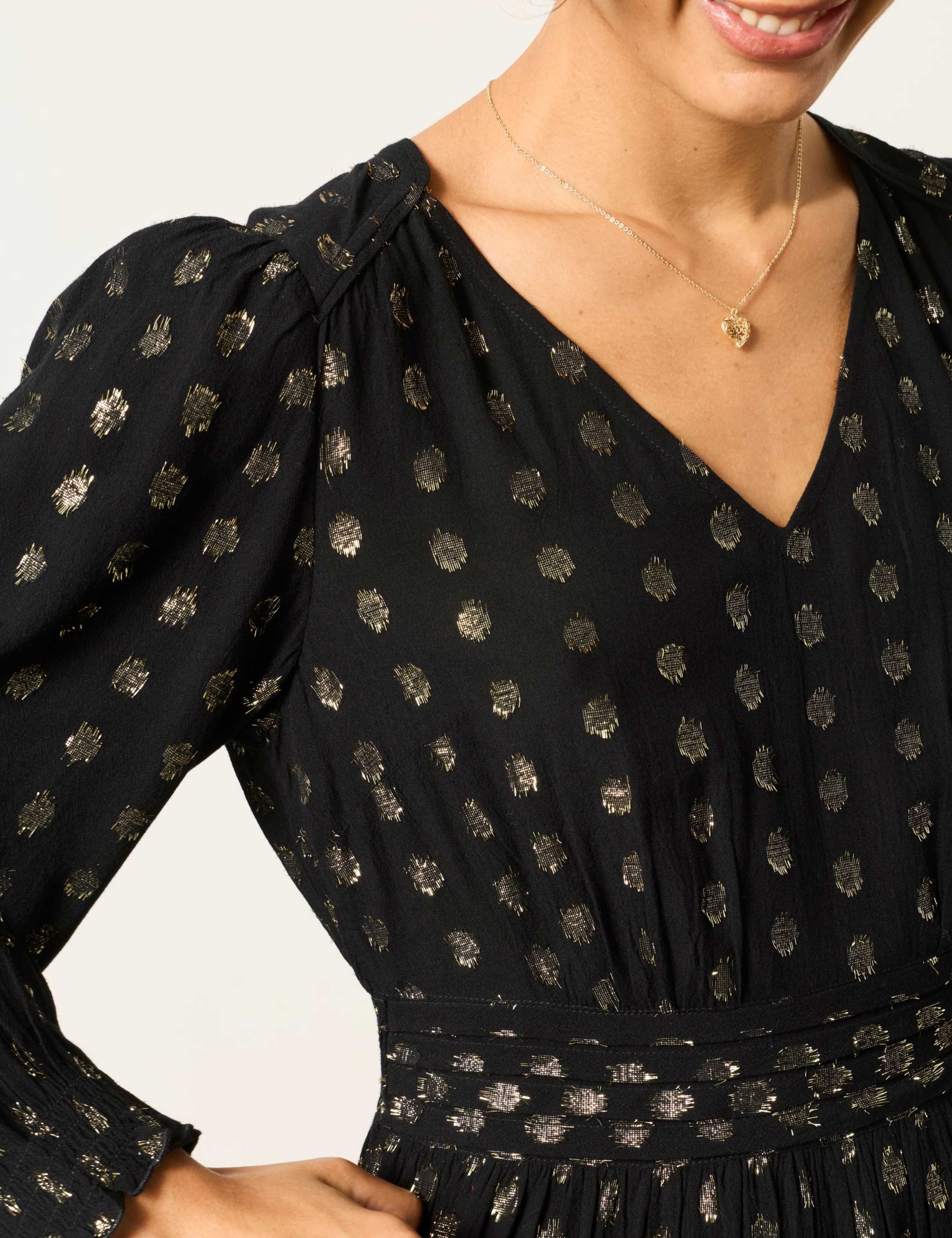 Metallic V Neck Mini Smock Dress 5 of 5