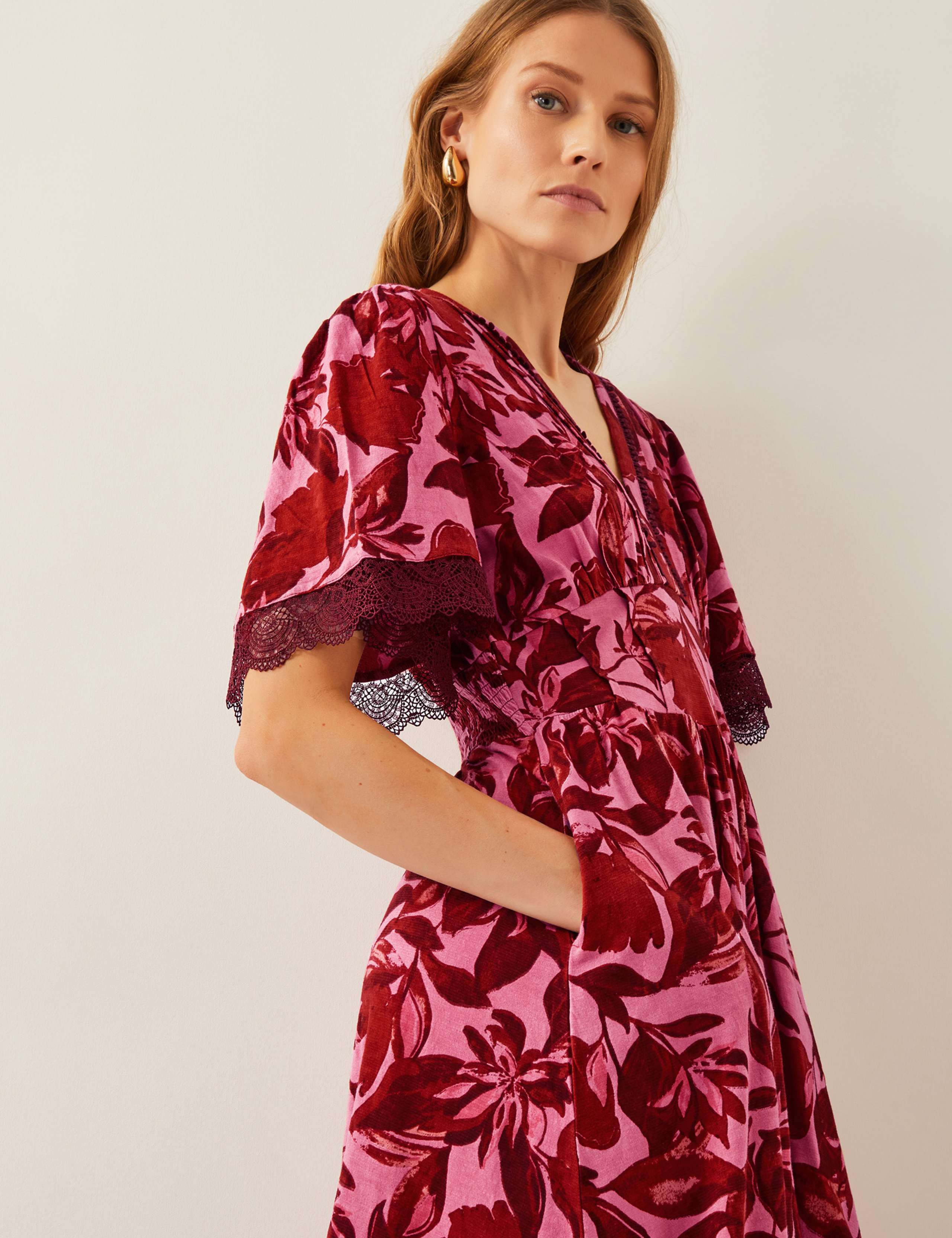 Cotton Rich Floral V-Neck Midi Skater Dress 3 of 4