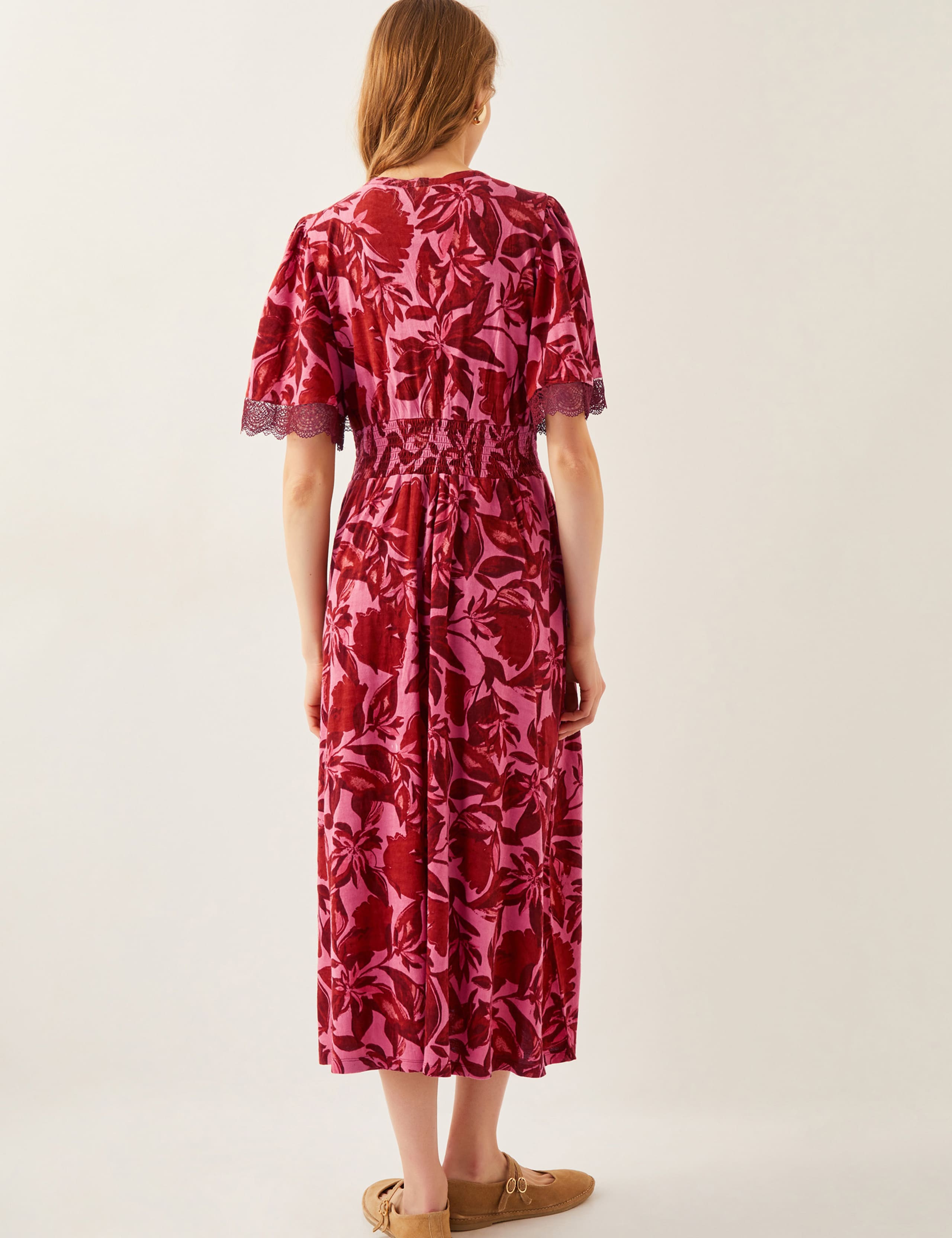 Cotton Rich Floral V-Neck Midi Skater Dress 4 of 4