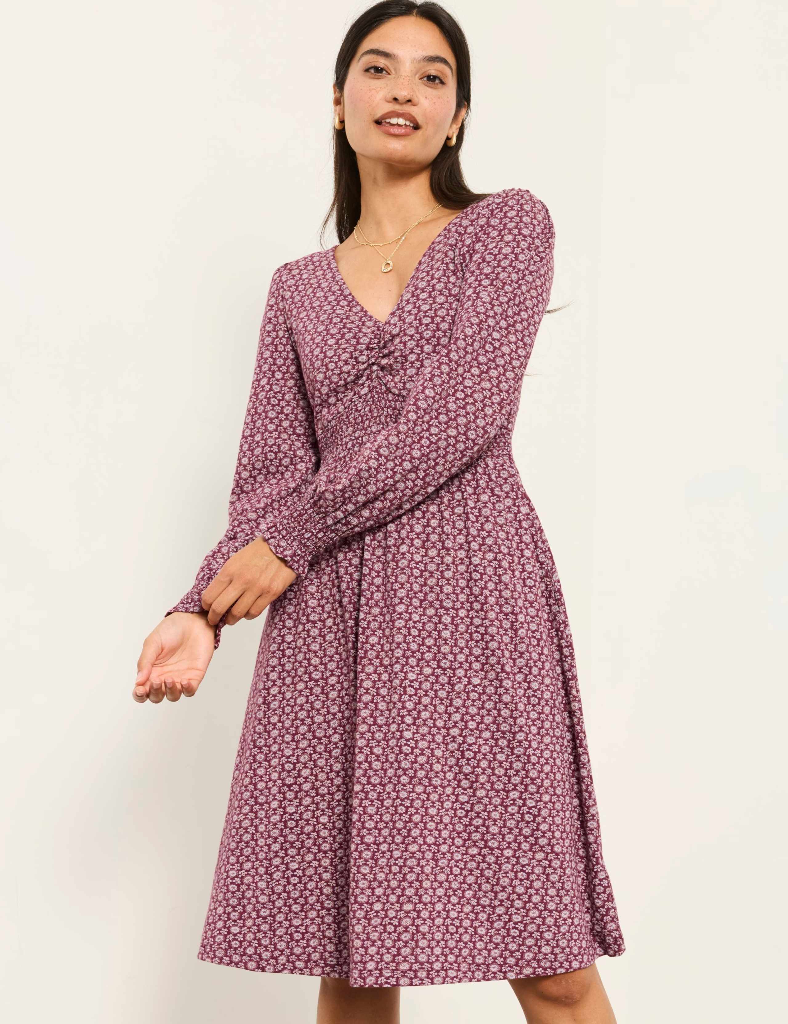 Cotton Rich Floral V Neck Mini Smock Dress 3 of 5