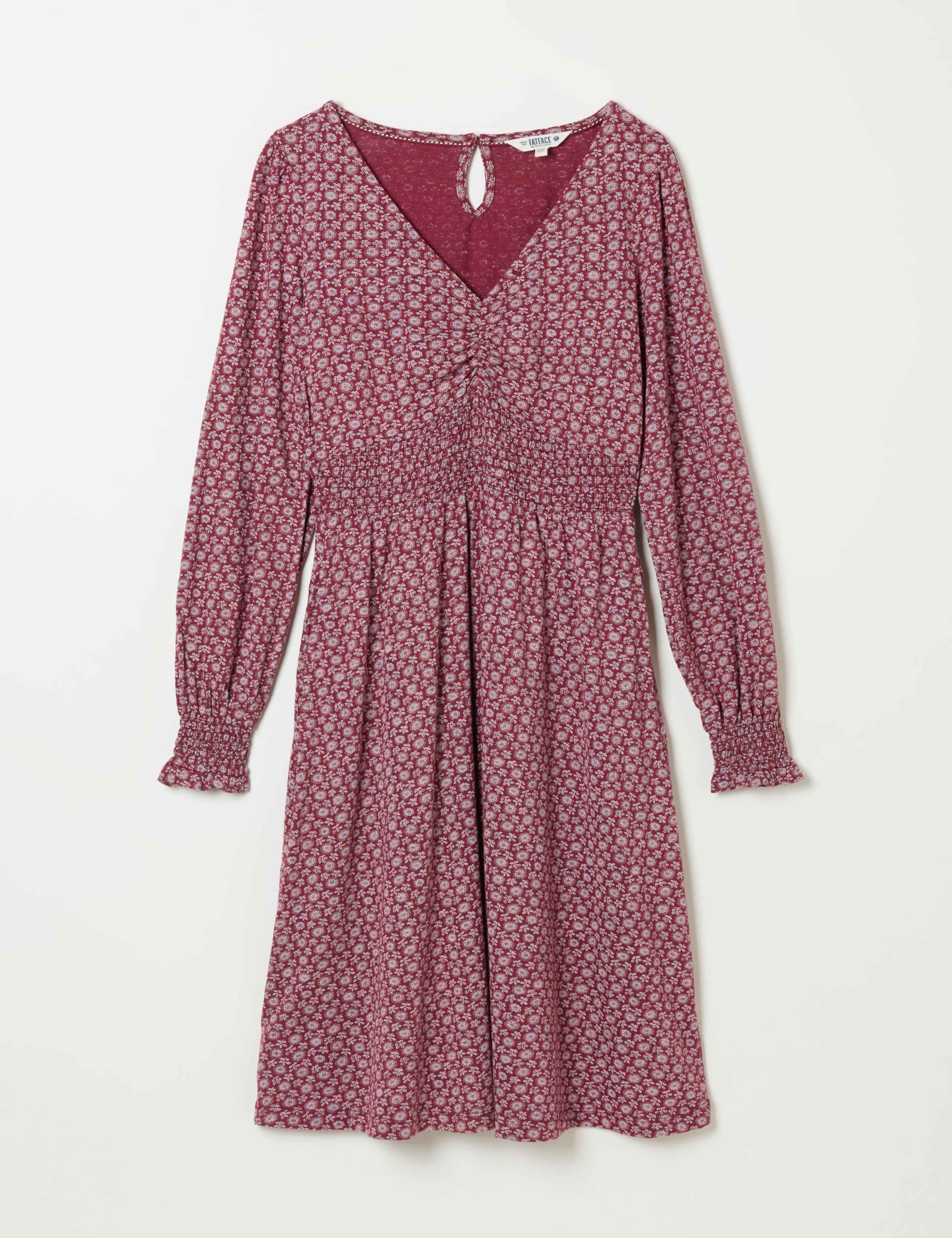 Cotton Rich Floral V Neck Mini Smock Dress 2 of 5