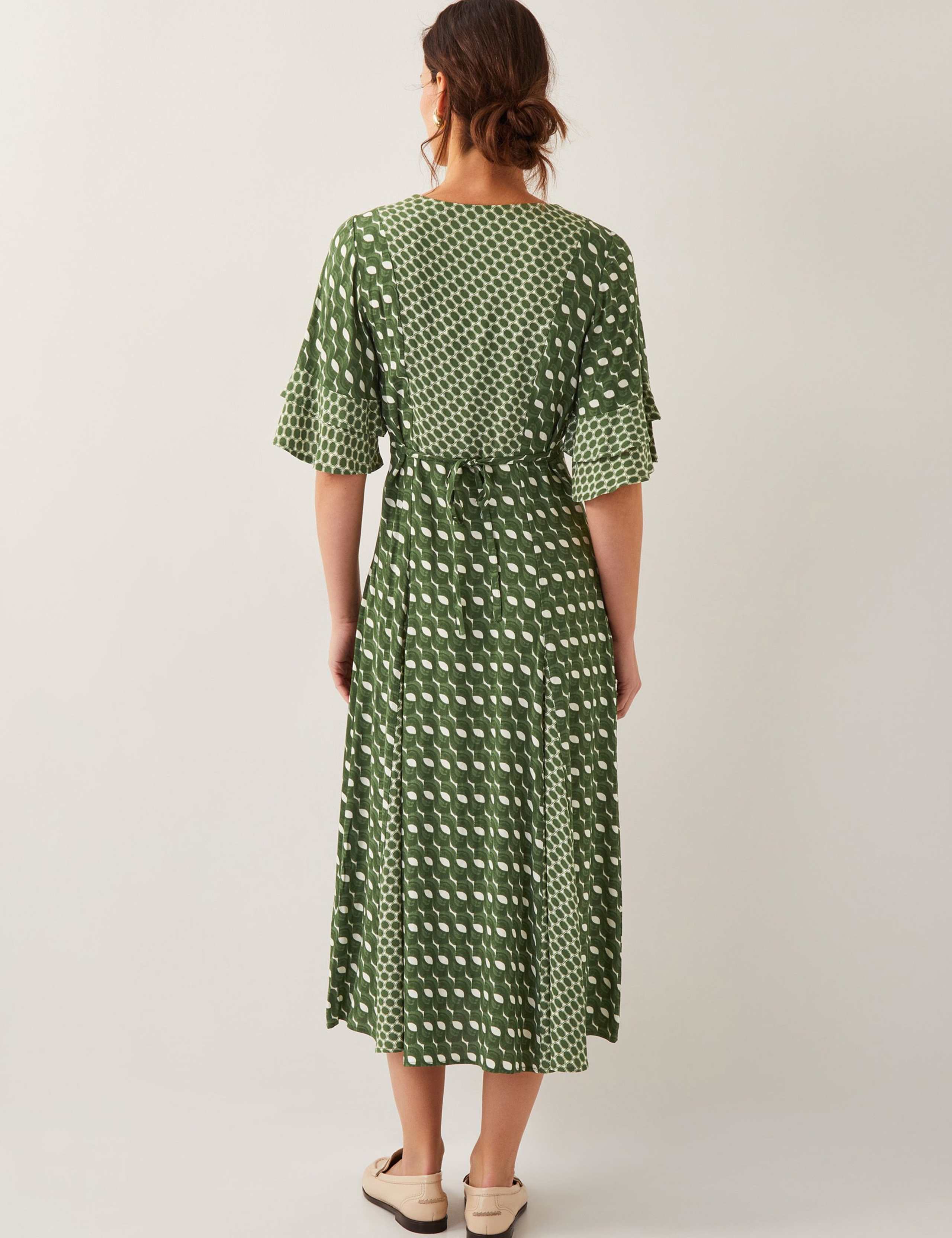 Geometric V-Neck Frill Sleeve Midi Tea Dress 2 of 4