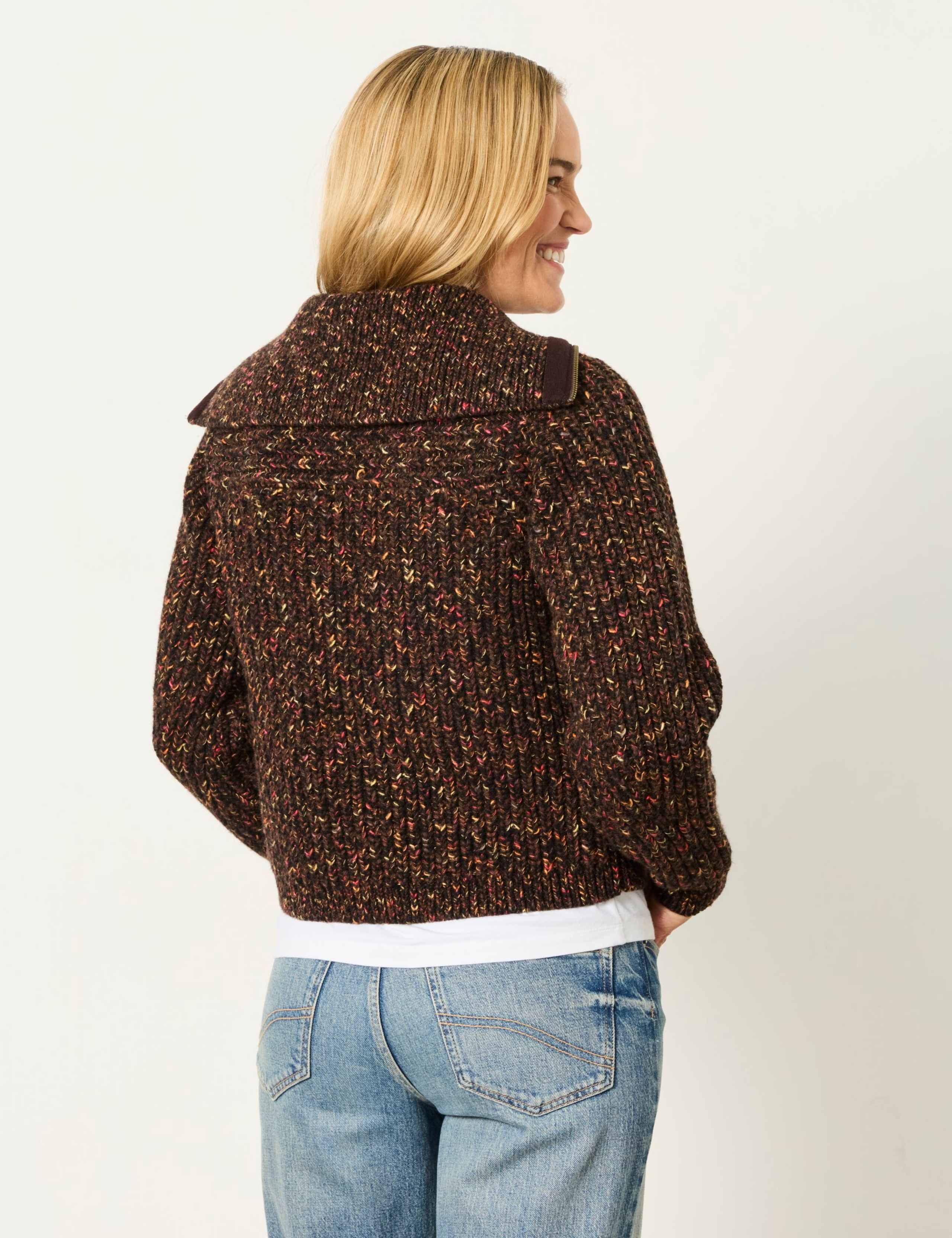 Wool Rich Funnel Neck Zip Up Cardigan 3 of 6