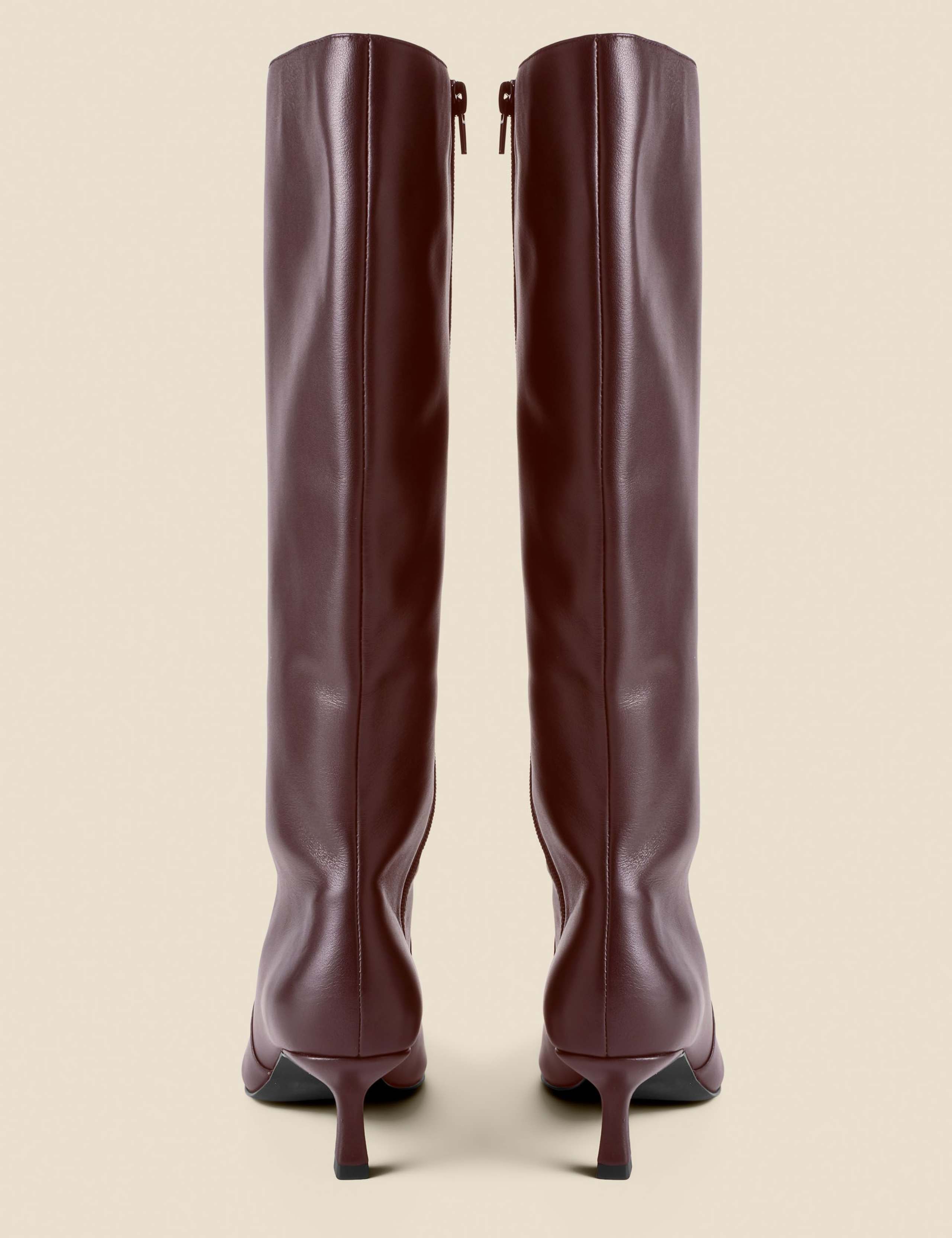 Leather Kitten Heel Pointed Knee High Boots 3 of 4