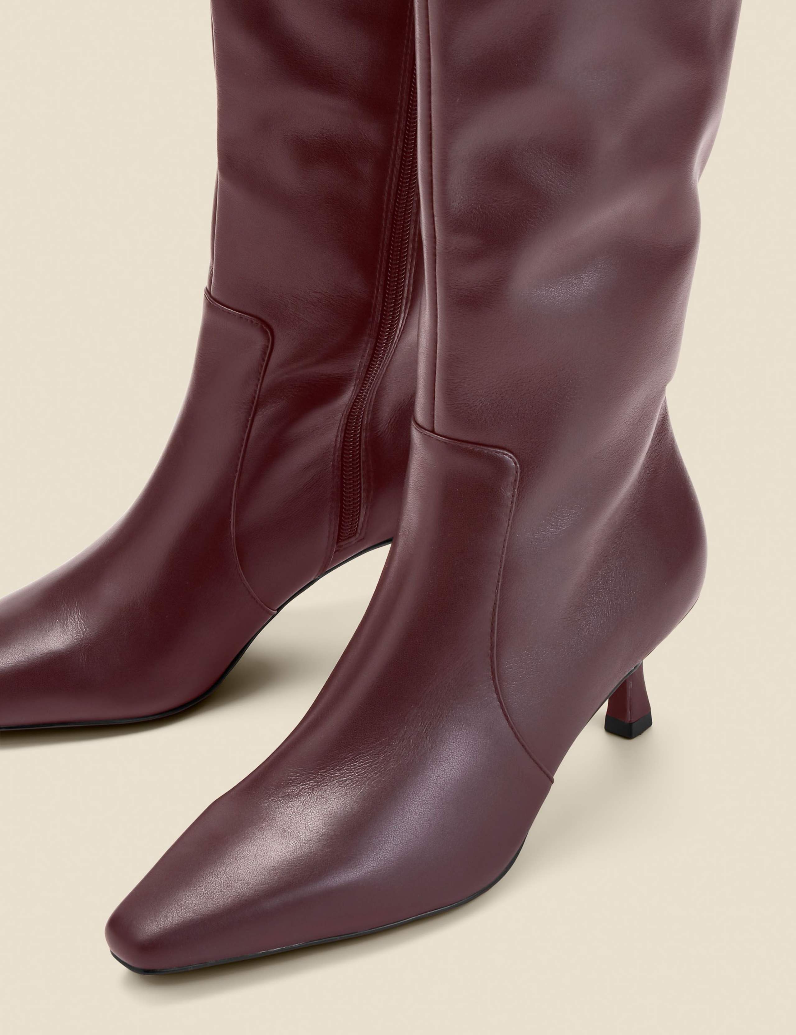 Leather Kitten Heel Pointed Knee High Boots 4 of 4
